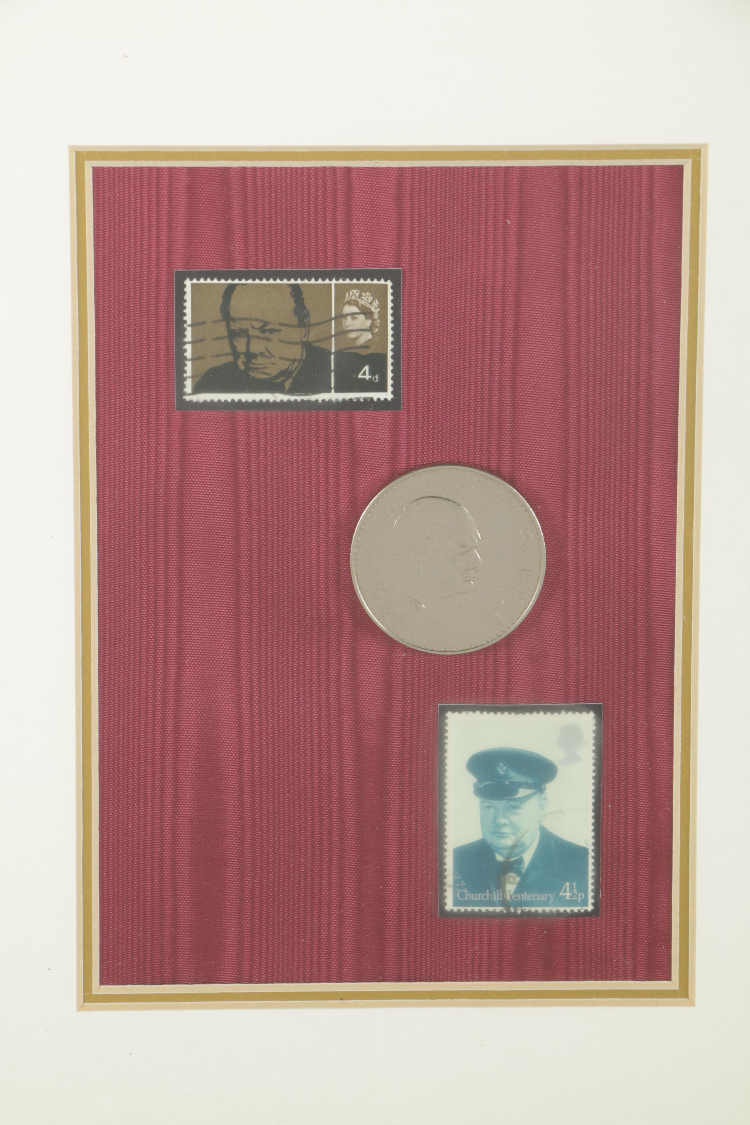 Winston Churchill Memorabilia In Wooden Frame