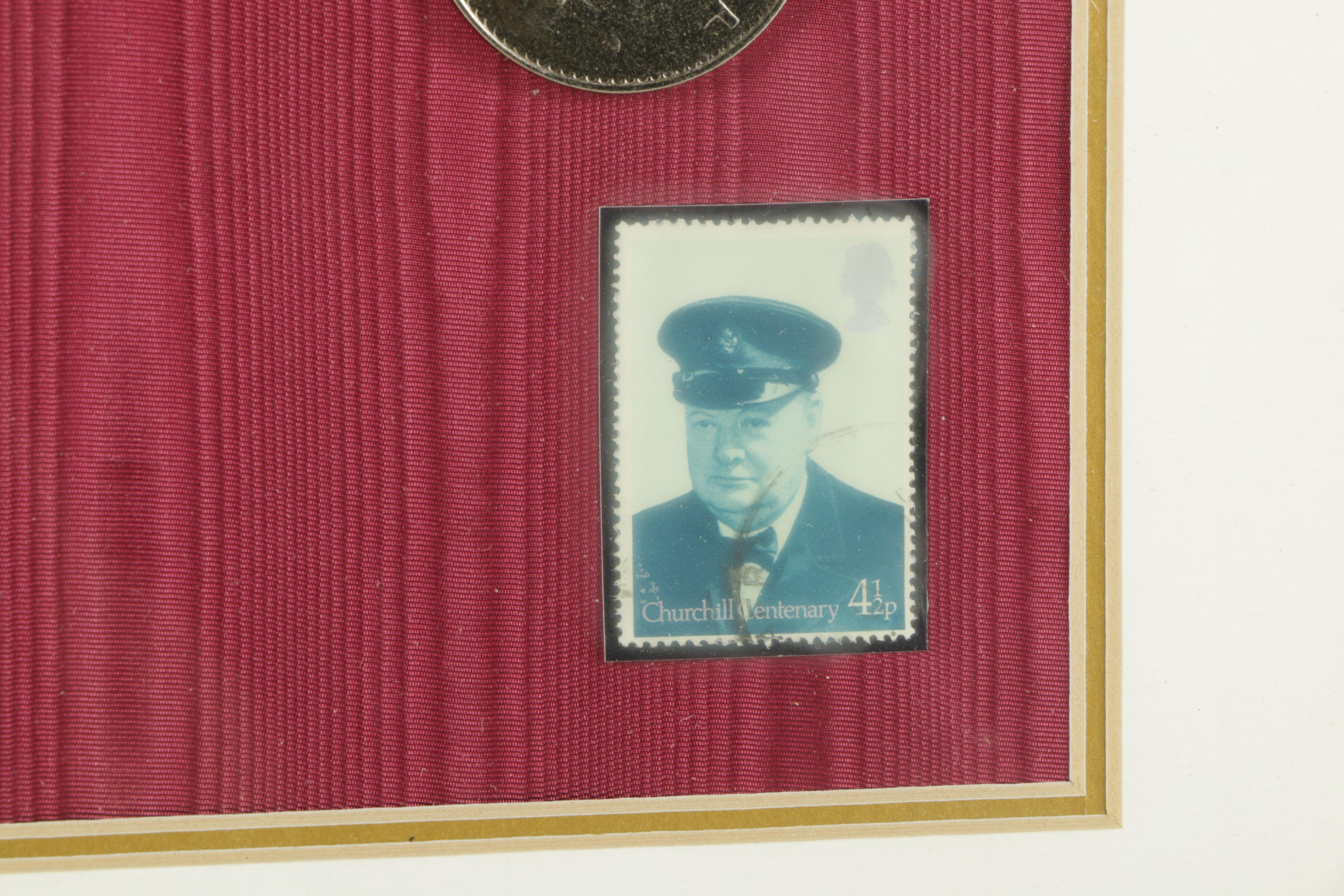 Winston Churchill Memorabilia In Wooden Frame