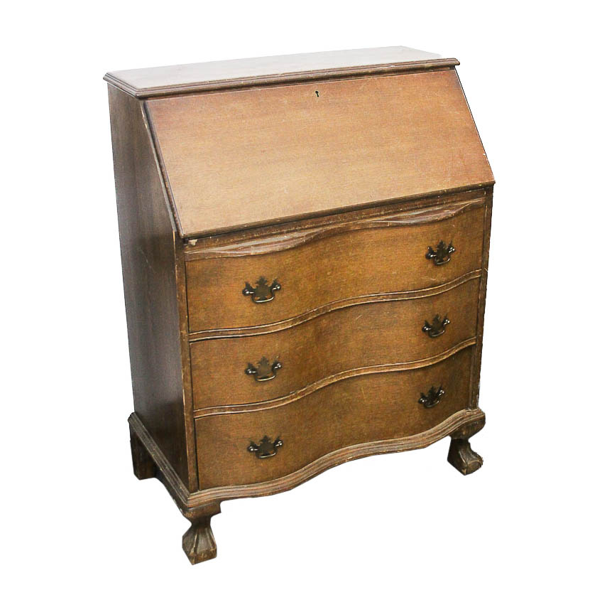 Vintage Chippendale Style Mahogany Fall-Front Desk