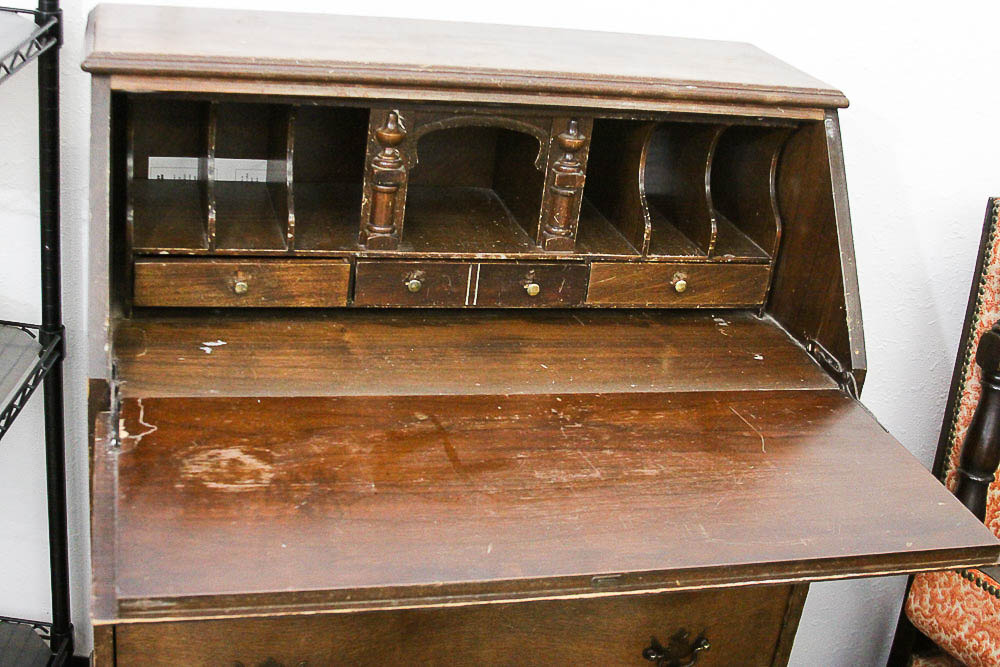 Vintage Chippendale Style Mahogany Fall-Front Desk