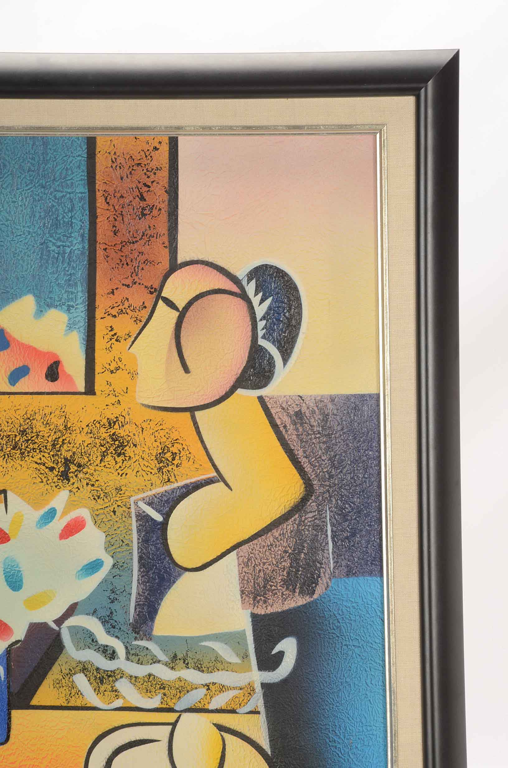 C. Ryan Original Mixed Media Cubist Still Life Painting