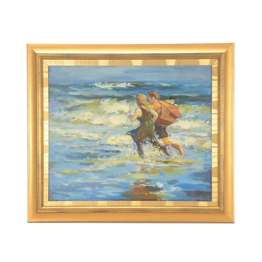 J.T. Remison Copy Painting after Edward Henry Potthast "At the Beach"