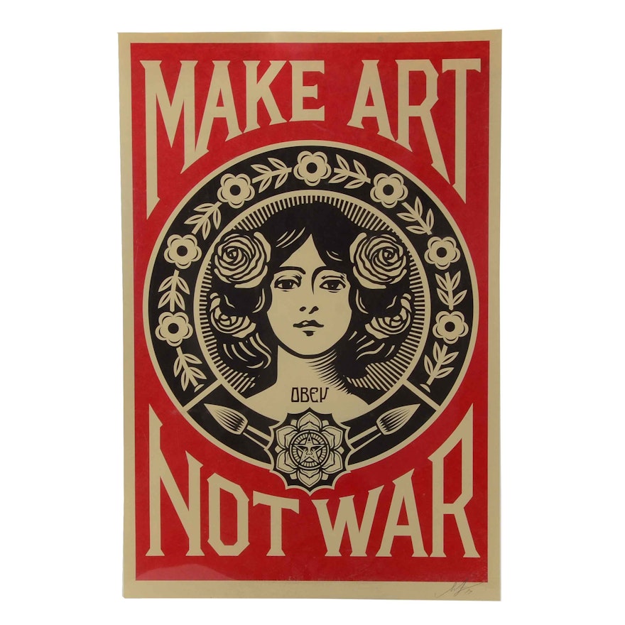 Shepard Fairey Signed 2017 Offset Poster "Make Art Not War"