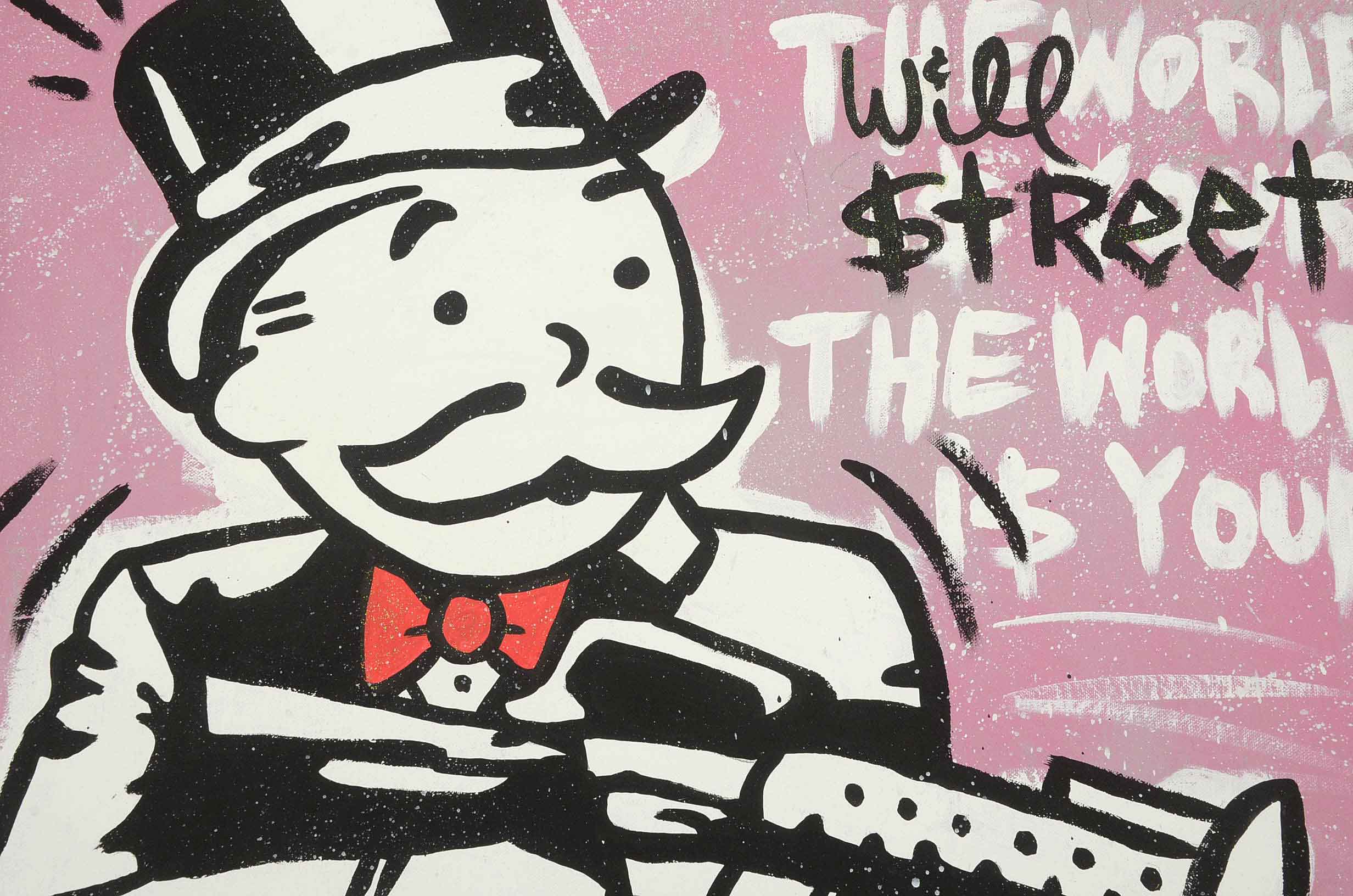 Will $treet Signed Acrylic Painting Monopoly Man with Gun