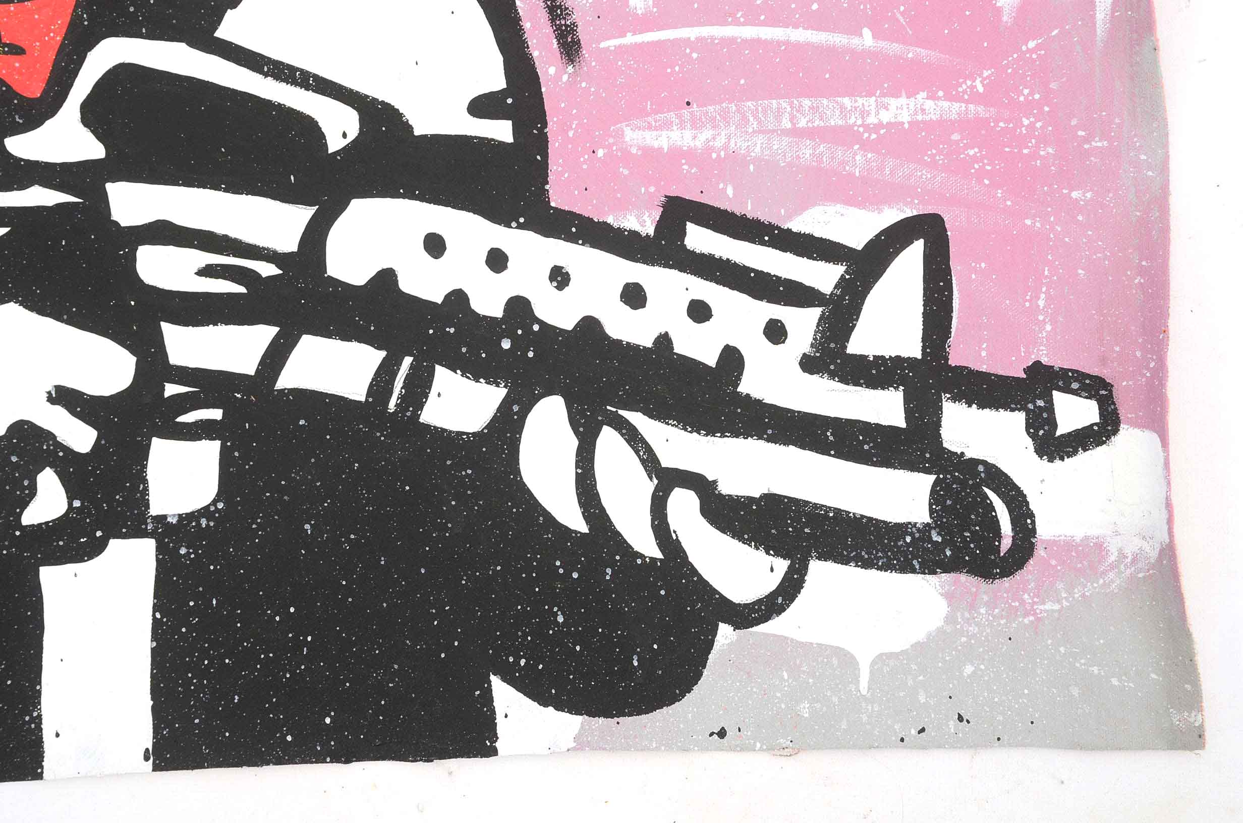 Will $treet Signed Acrylic Painting Monopoly Man with Gun