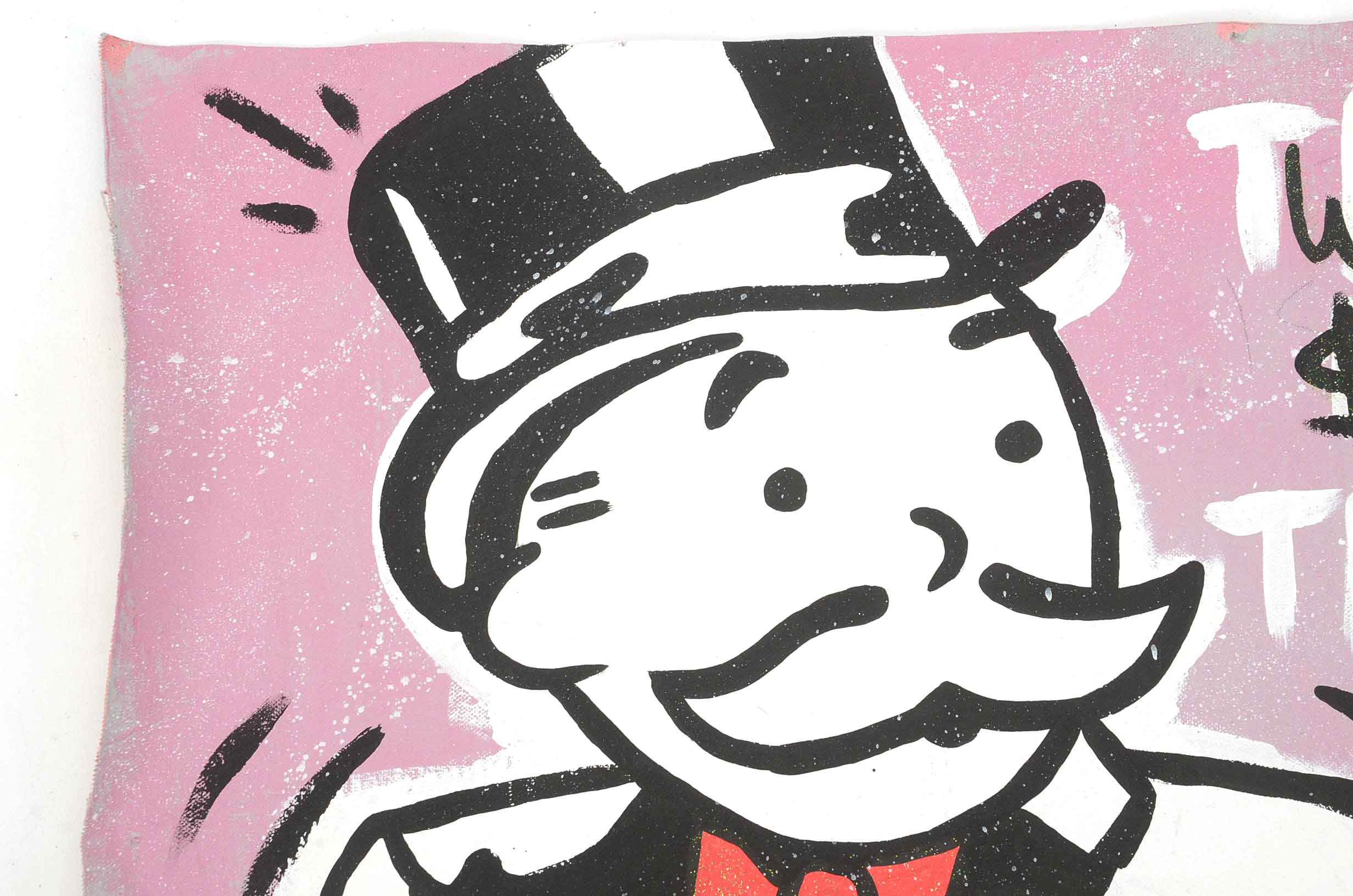 Will $treet Signed Acrylic Painting Monopoly Man with Gun