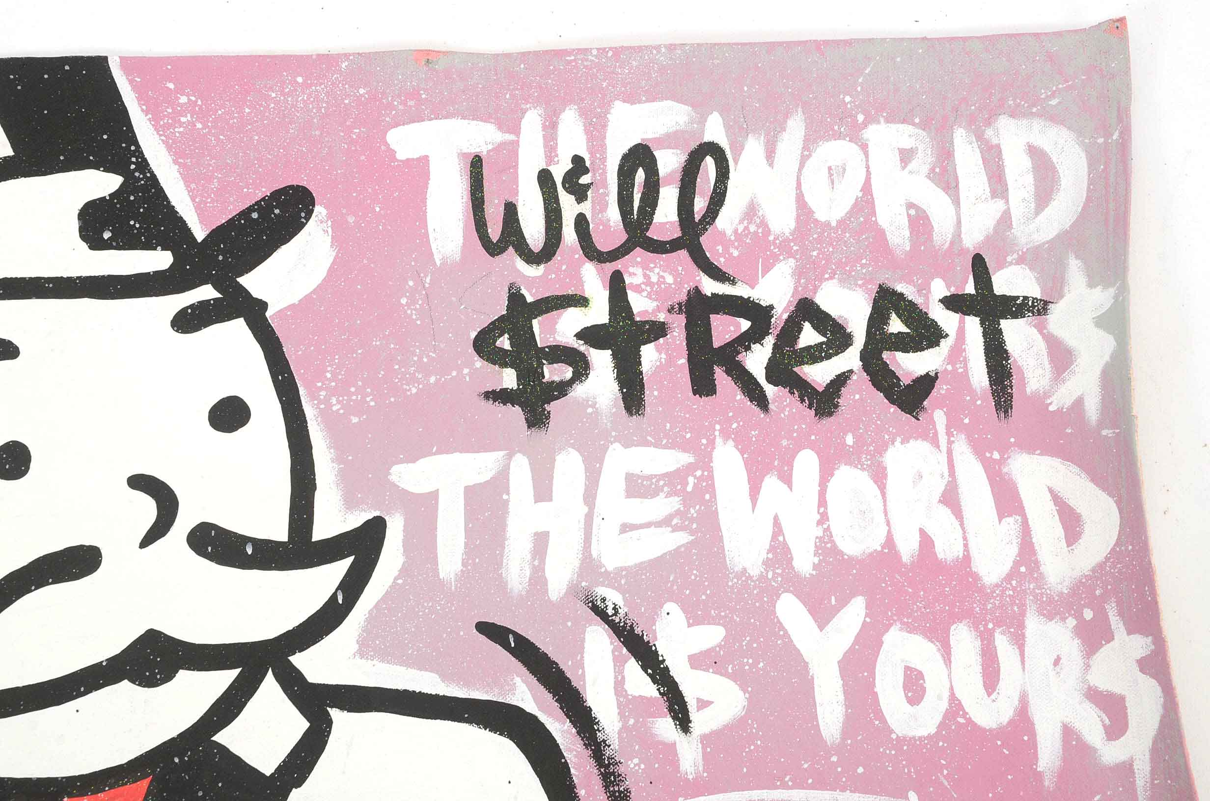 Will $treet Signed Acrylic Painting Monopoly Man with Gun