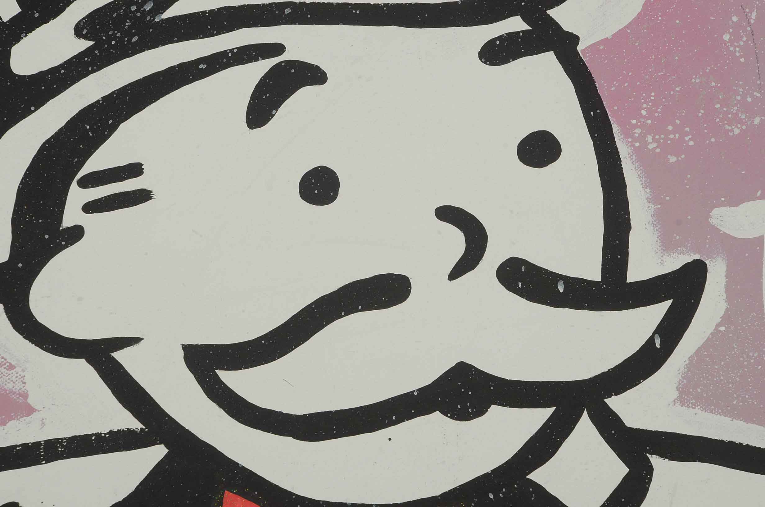 Will $treet Signed Acrylic Painting Monopoly Man with Gun