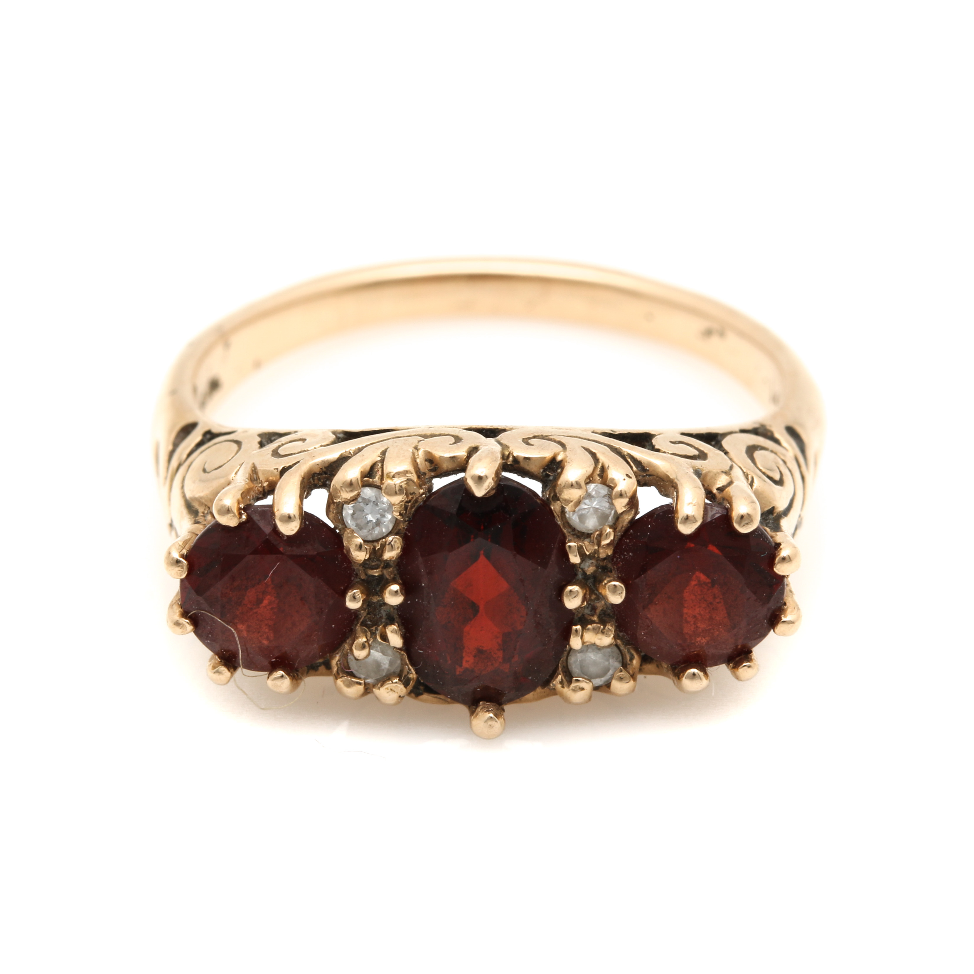 14K Yellow Gold Garnet and Diamond Ring
