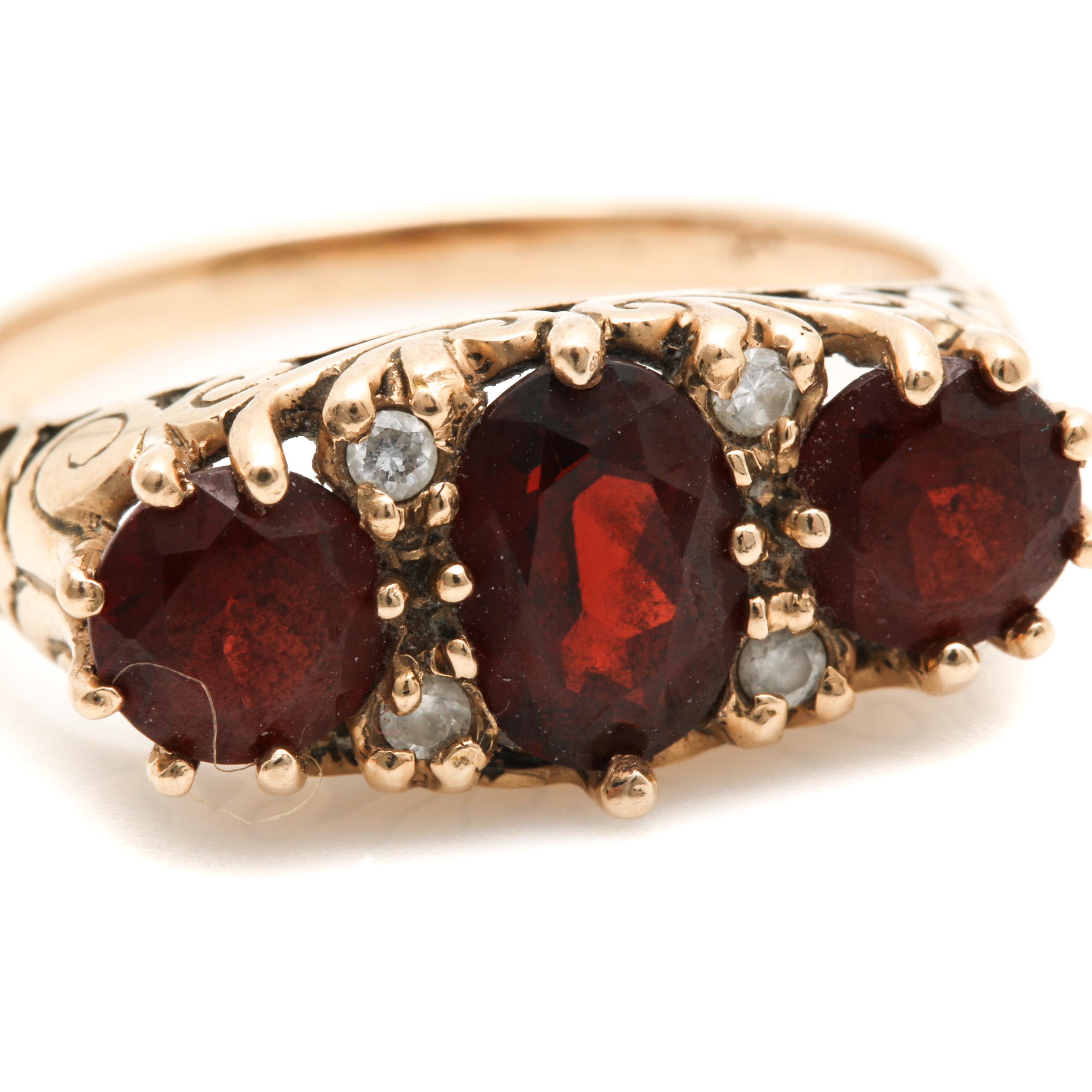 14K Yellow Gold Garnet and Diamond Ring