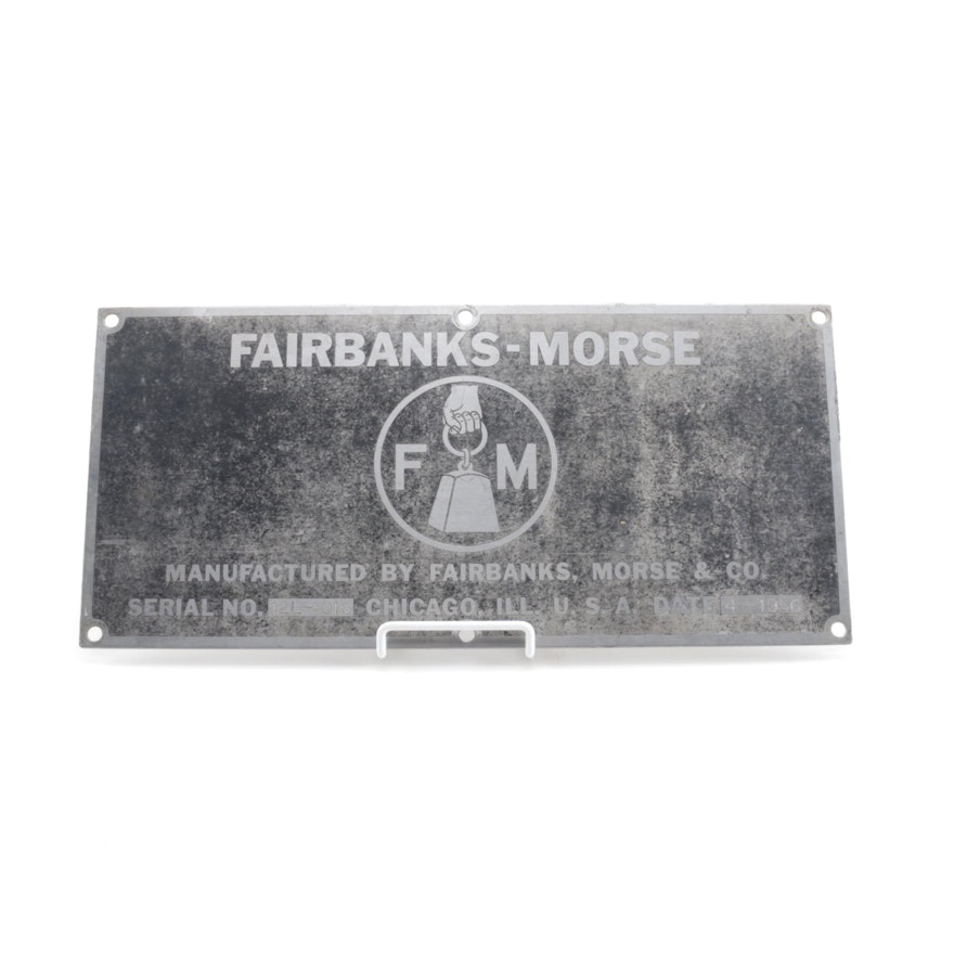 1956 Fairbanks, Morse & Co. Identification Tag, Serial No. 12L-1018