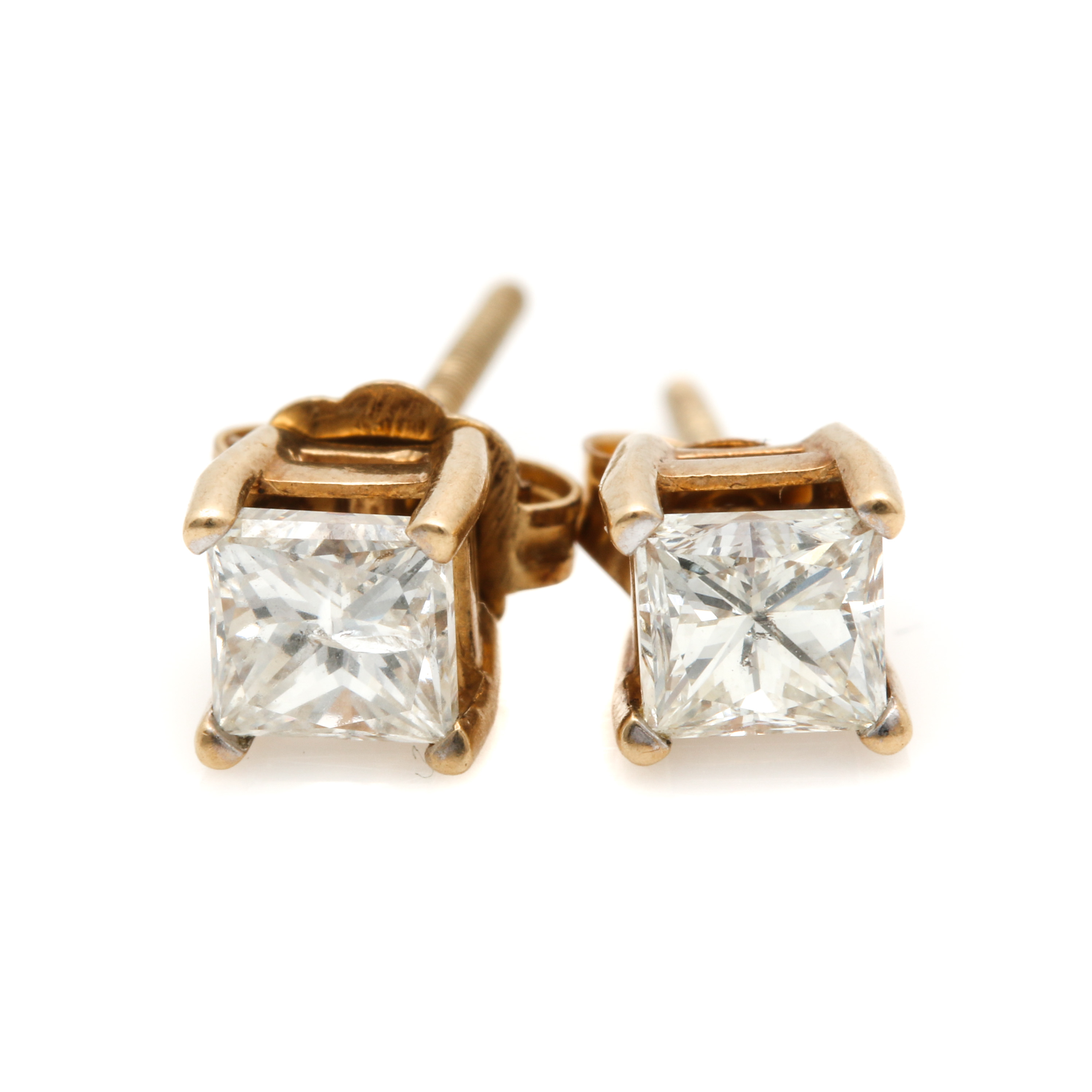 14K Yellow Gold Diamond Stud Earrings