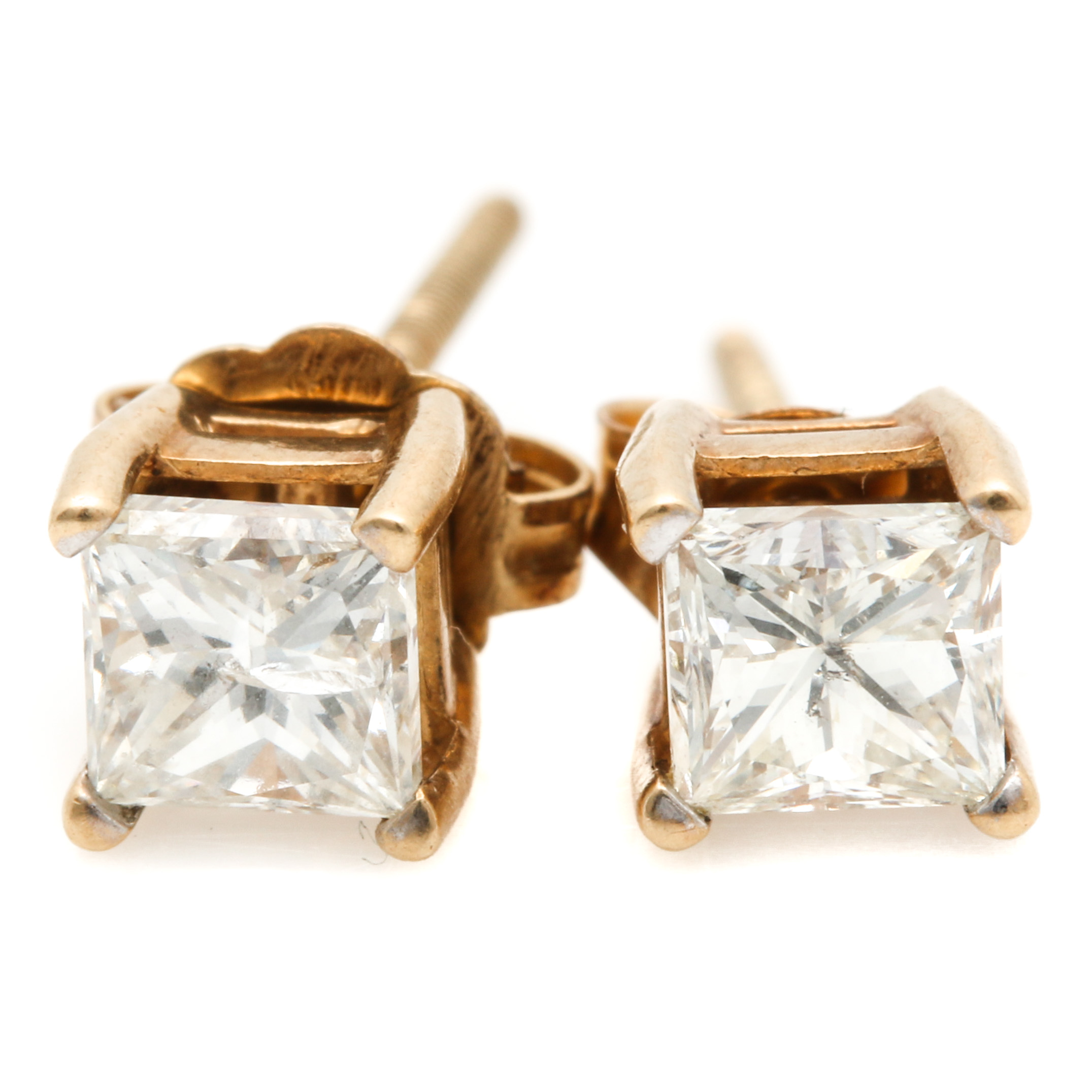 14K Yellow Gold Diamond Stud Earrings