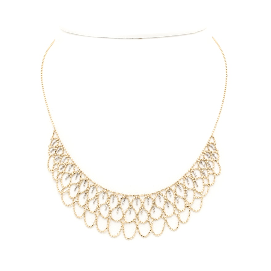 10K Yellow and White Gold Beaded Openwork Necklace