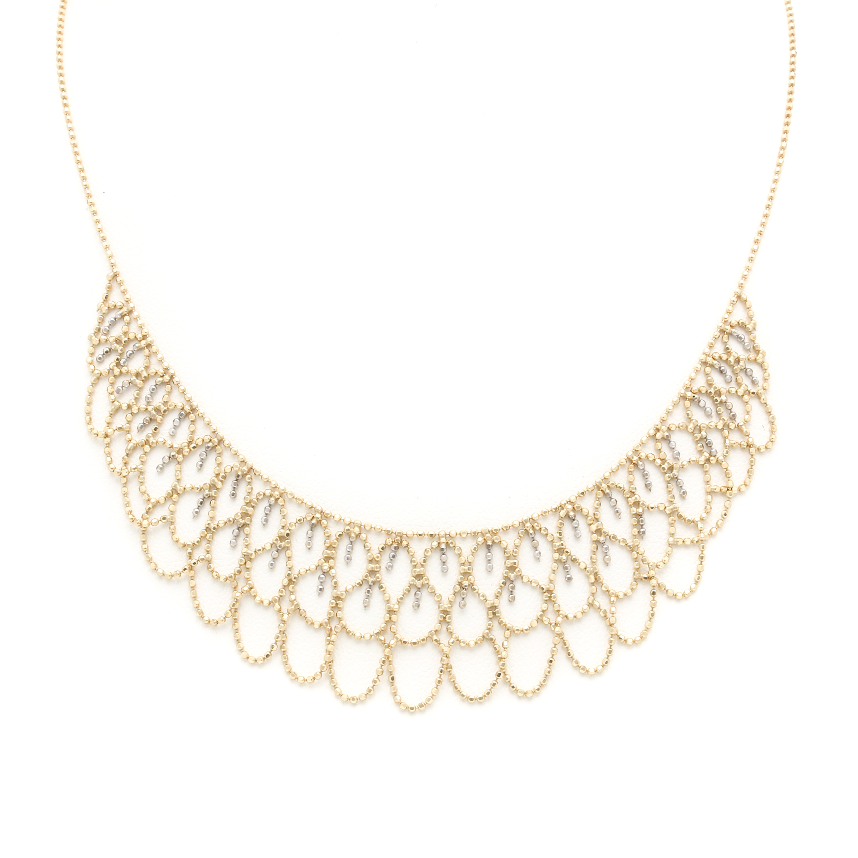 10K Yellow and White Gold Beaded Openwork Necklace