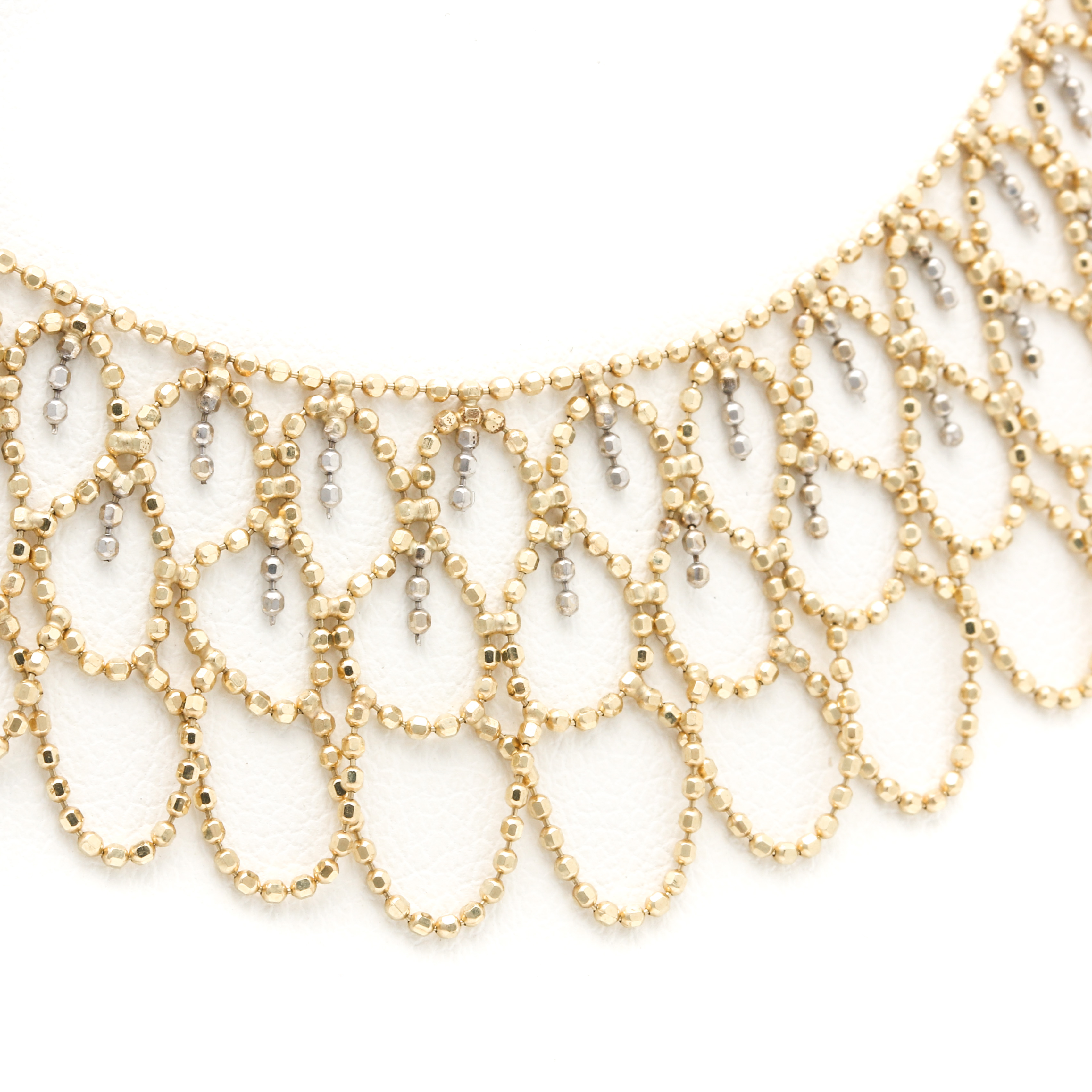10K Yellow and White Gold Beaded Openwork Necklace