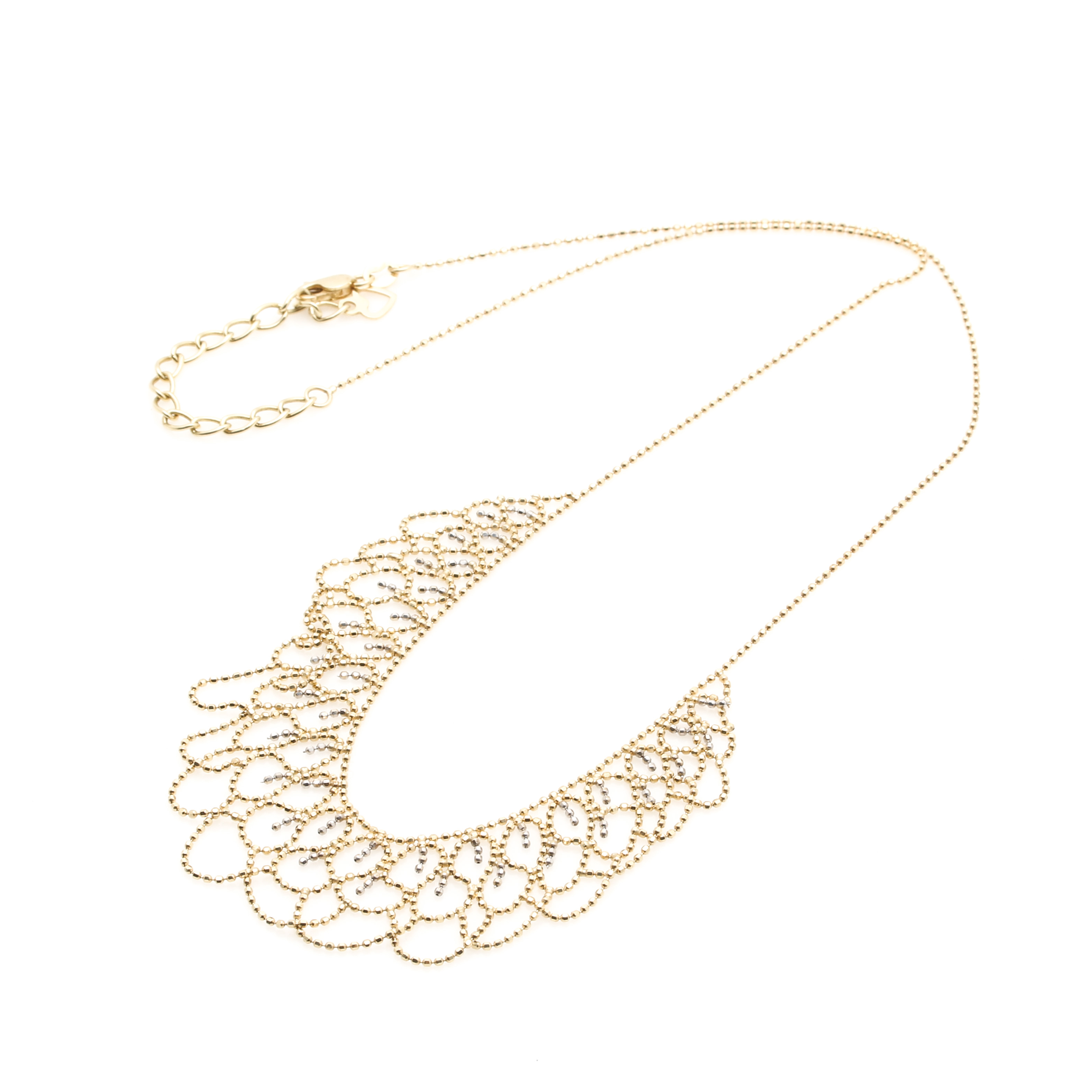 10K Yellow and White Gold Beaded Openwork Necklace