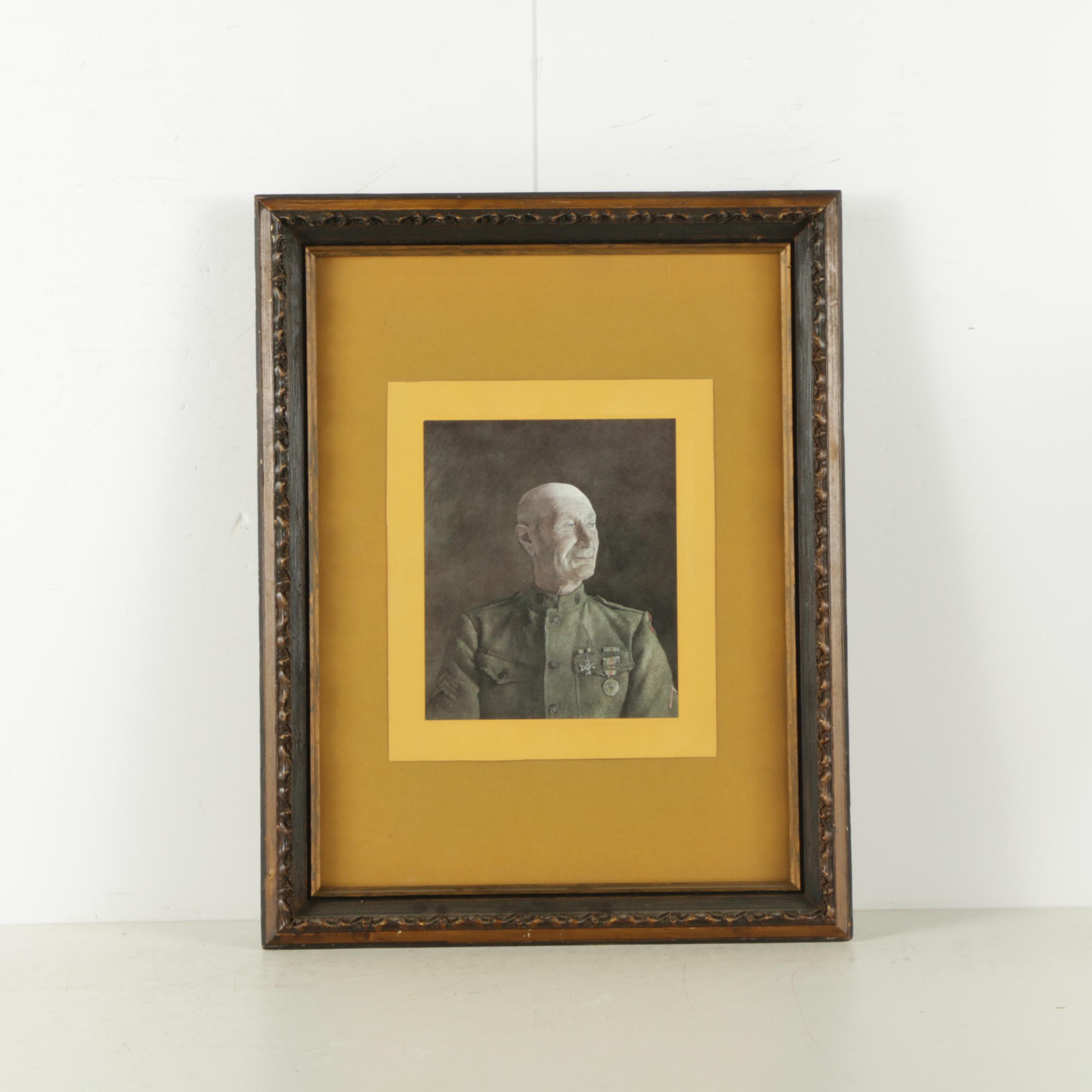 Half-Tone Print on Paper Portrait of Decorated Male Soldier