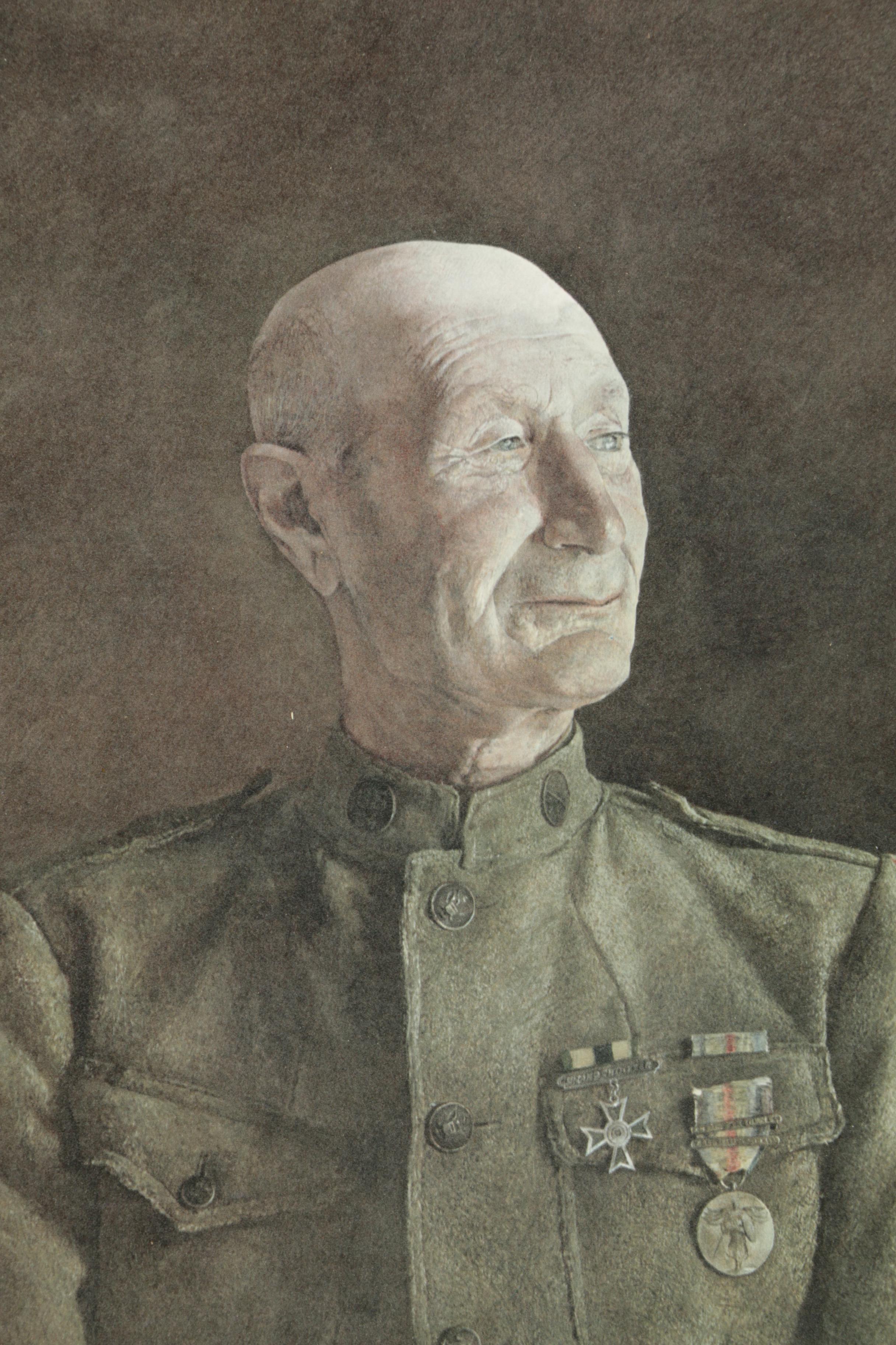 Half-Tone Print on Paper Portrait of Decorated Male Soldier