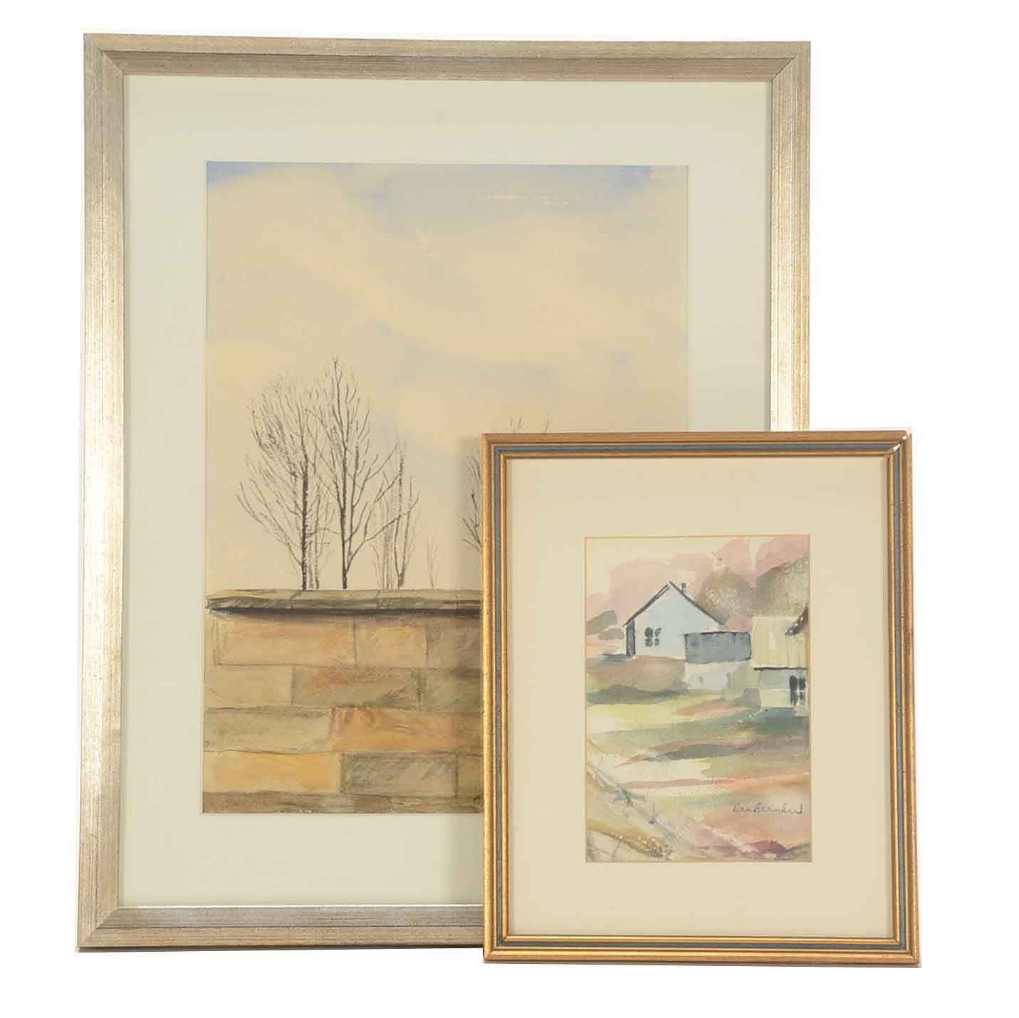 Two Original Watercolor Paintings on Paper