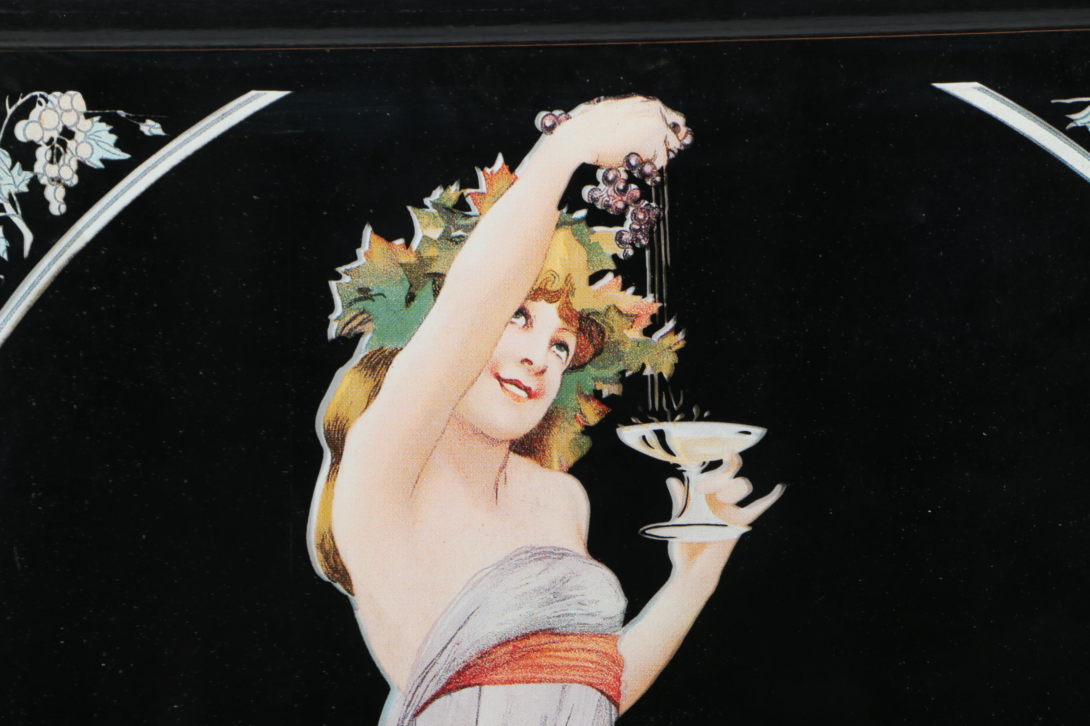 Art Nouveau Style Lithograph on Mirror Featuring Perrier Jouët