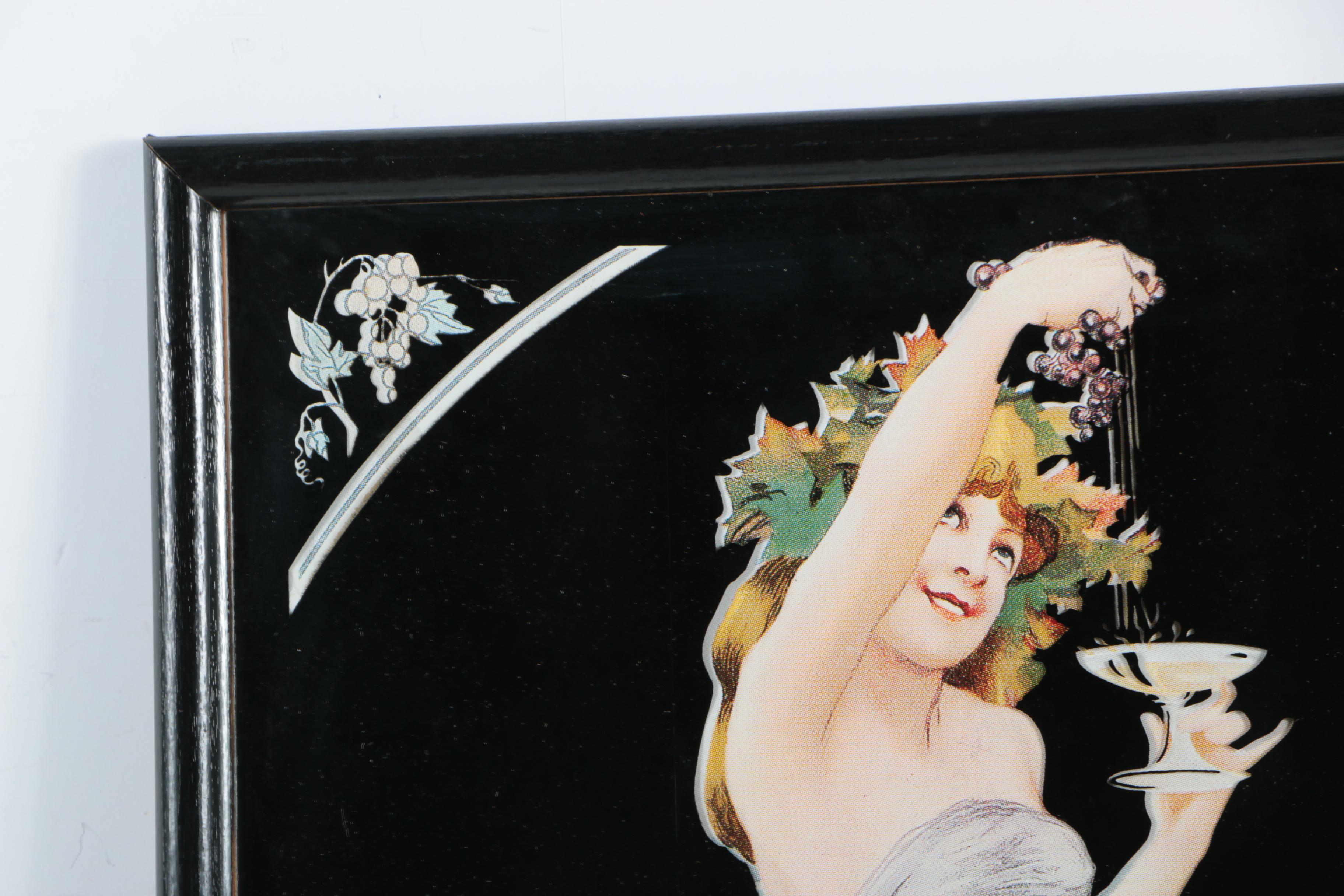 Art Nouveau Style Lithograph on Mirror Featuring Perrier Jouët