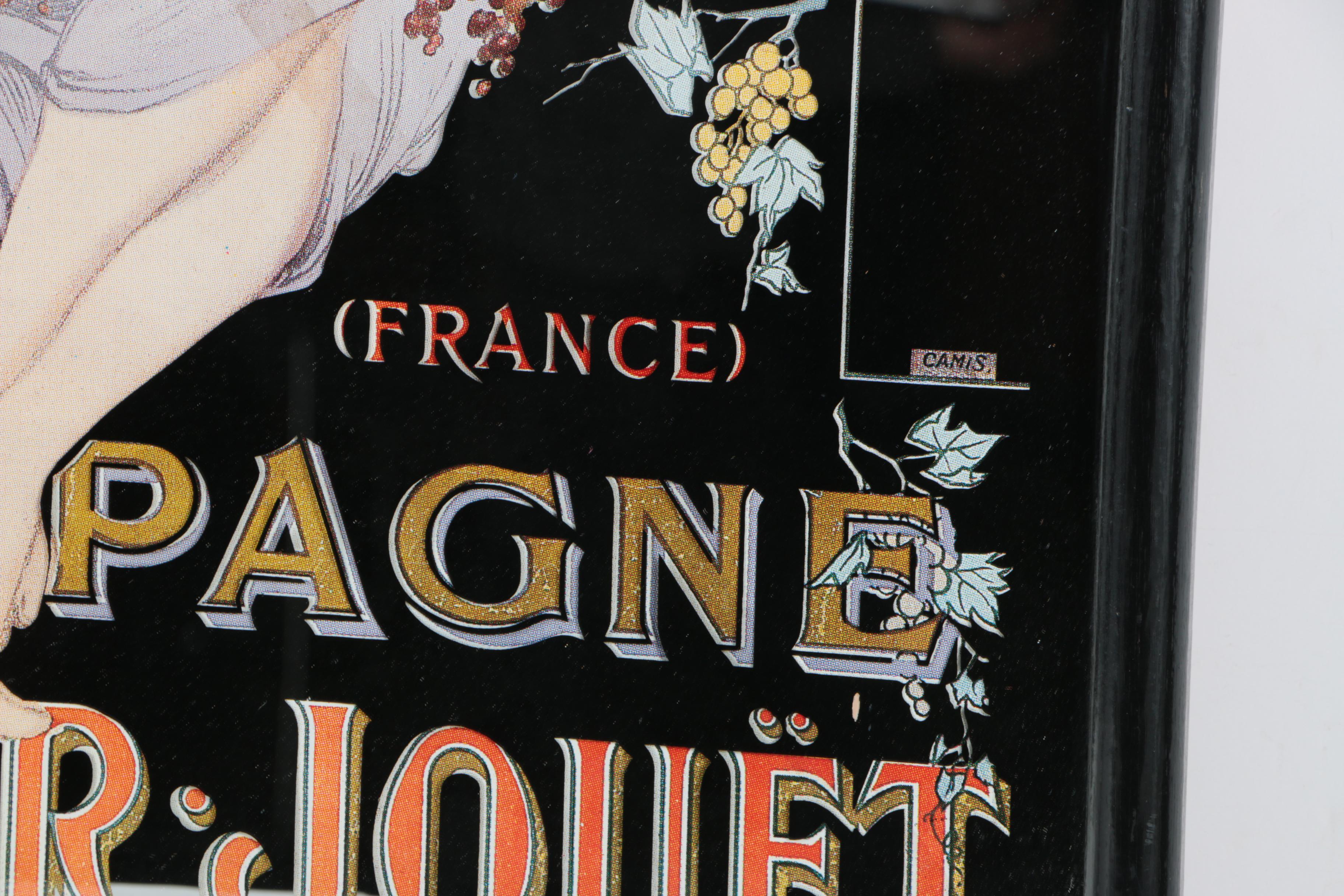 Art Nouveau Style Lithograph on Mirror Featuring Perrier Jouët