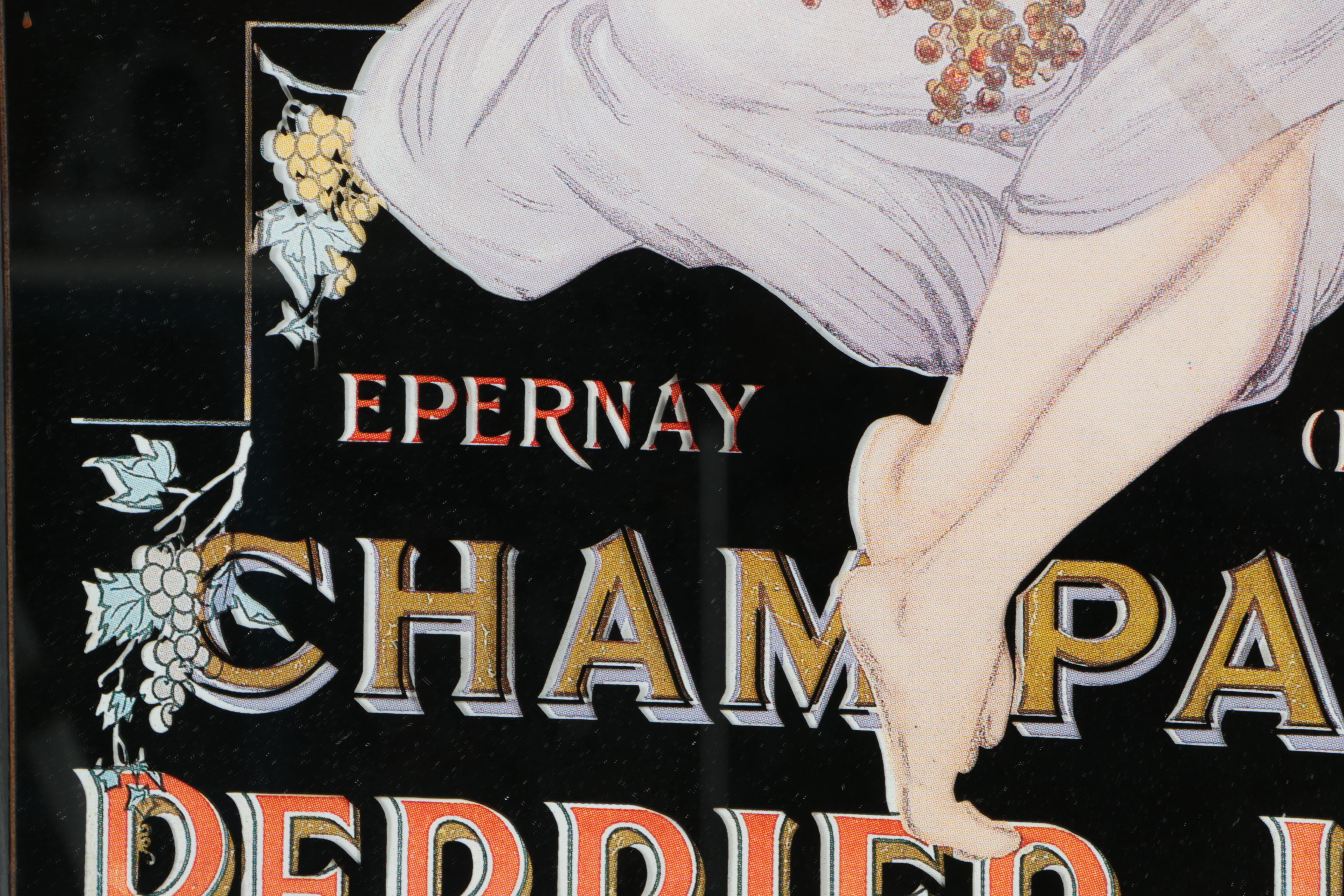 Art Nouveau Style Lithograph on Mirror Featuring Perrier Jouët