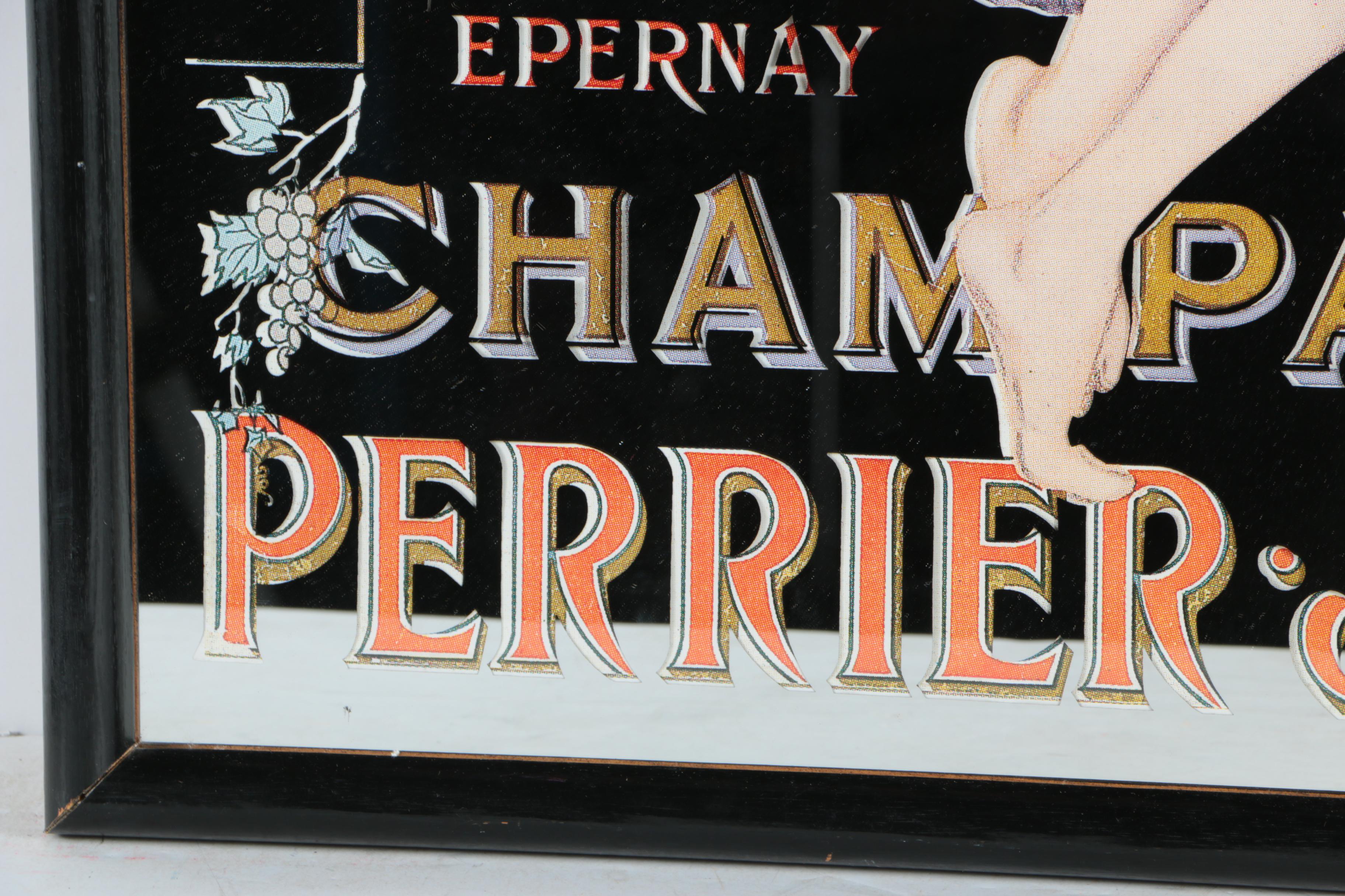 Art Nouveau Style Lithograph on Mirror Featuring Perrier Jouët