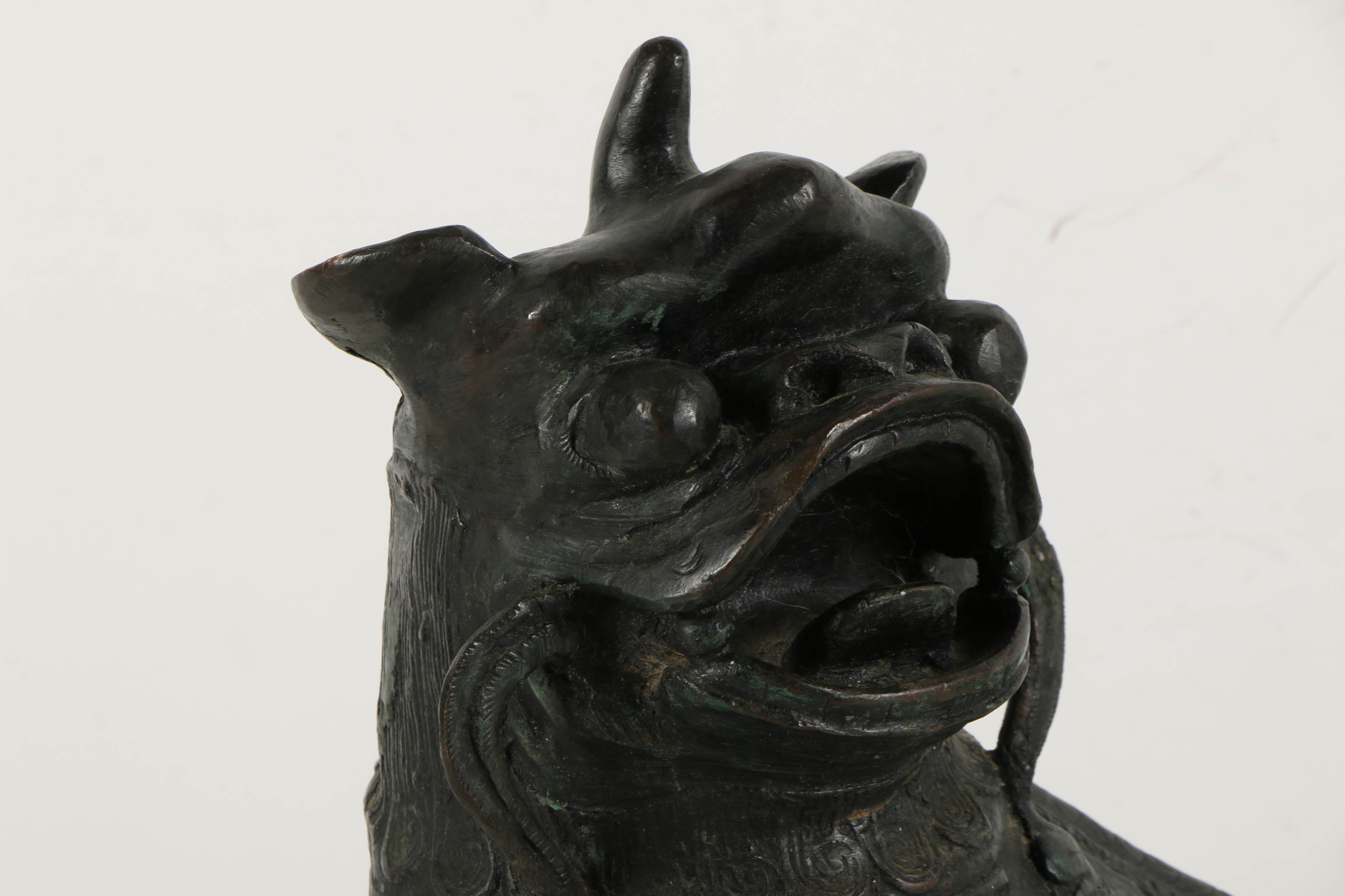 Vintage East Asian Leaded Copper Imperial Guardian Lion Sculptures