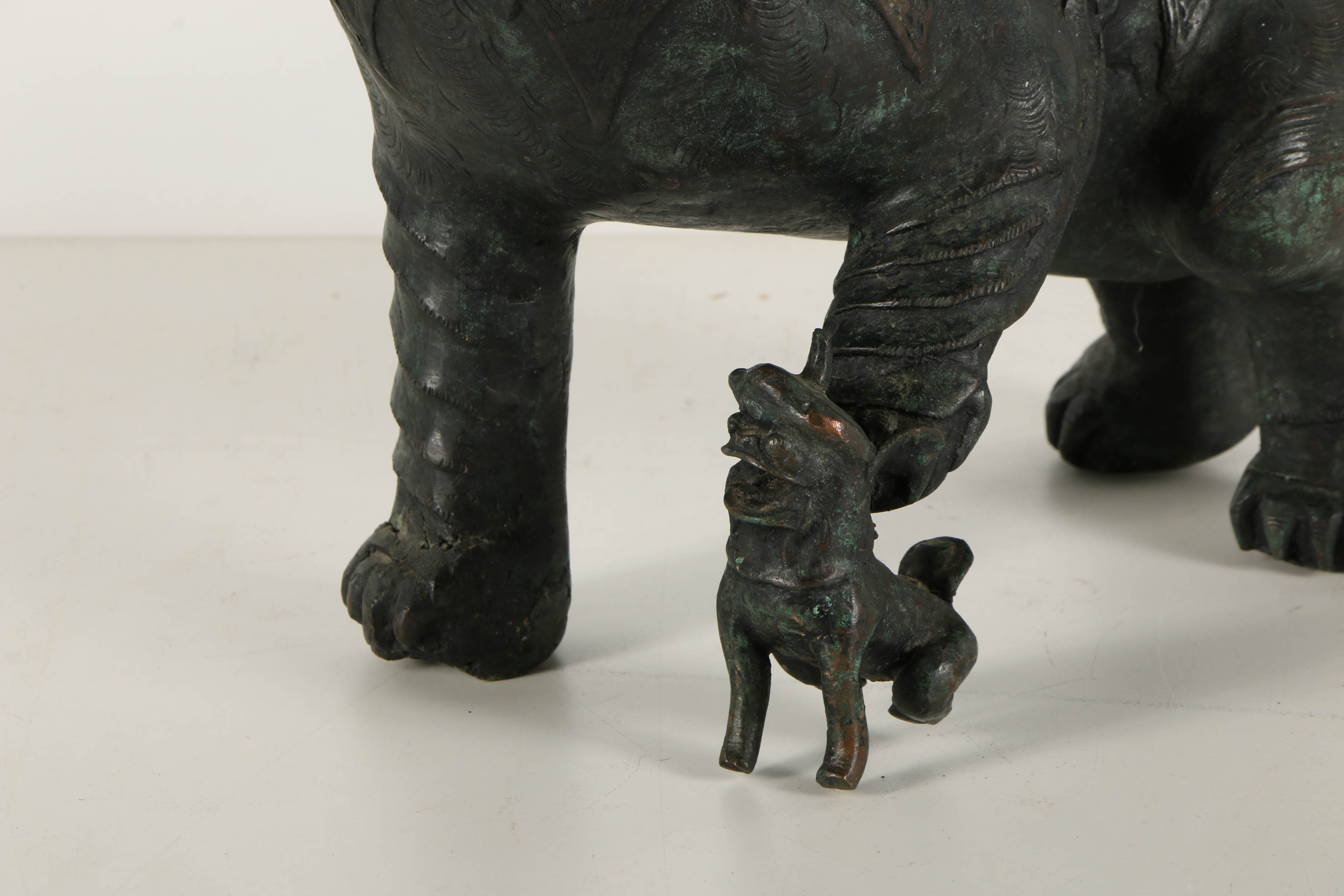 Vintage East Asian Leaded Copper Imperial Guardian Lion Sculptures