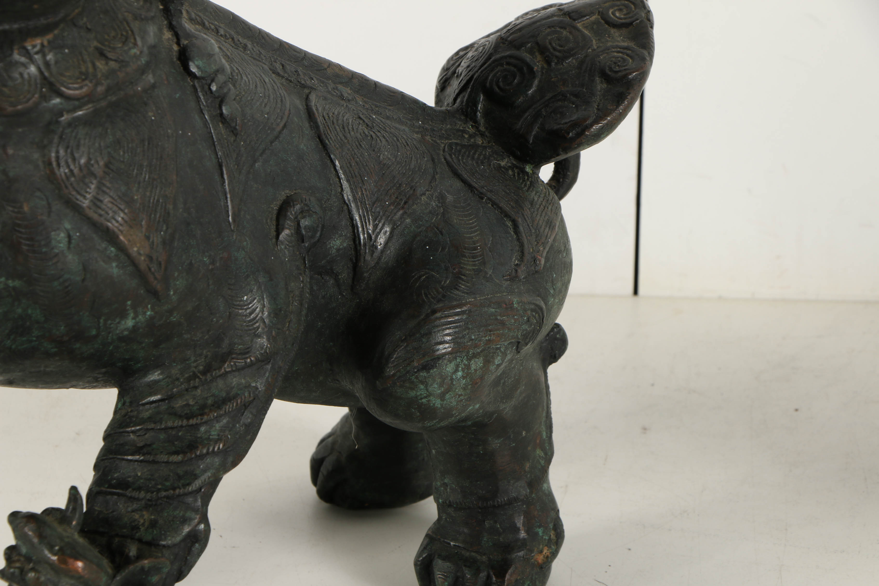 Vintage East Asian Leaded Copper Imperial Guardian Lion Sculptures