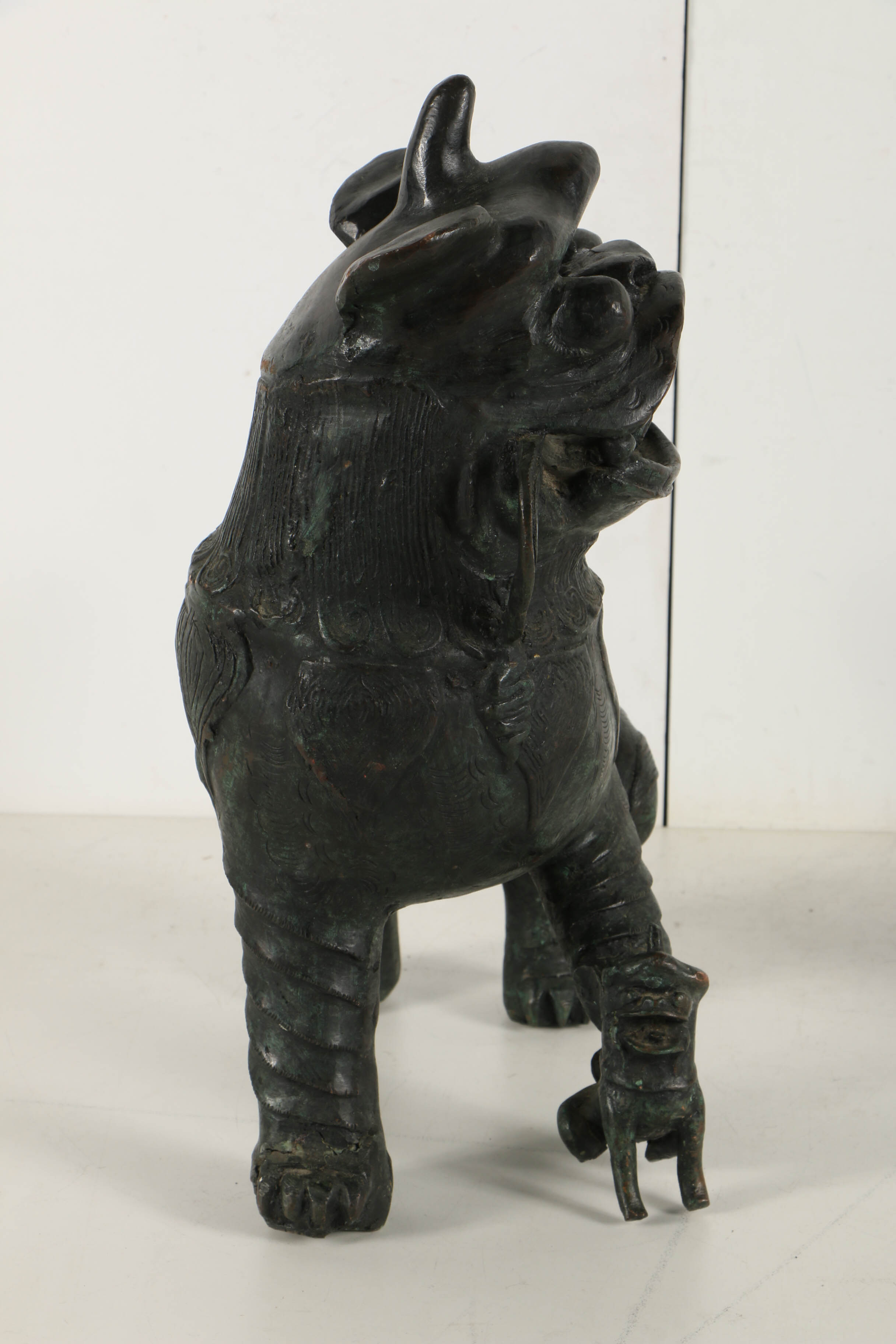 Vintage East Asian Leaded Copper Imperial Guardian Lion Sculptures