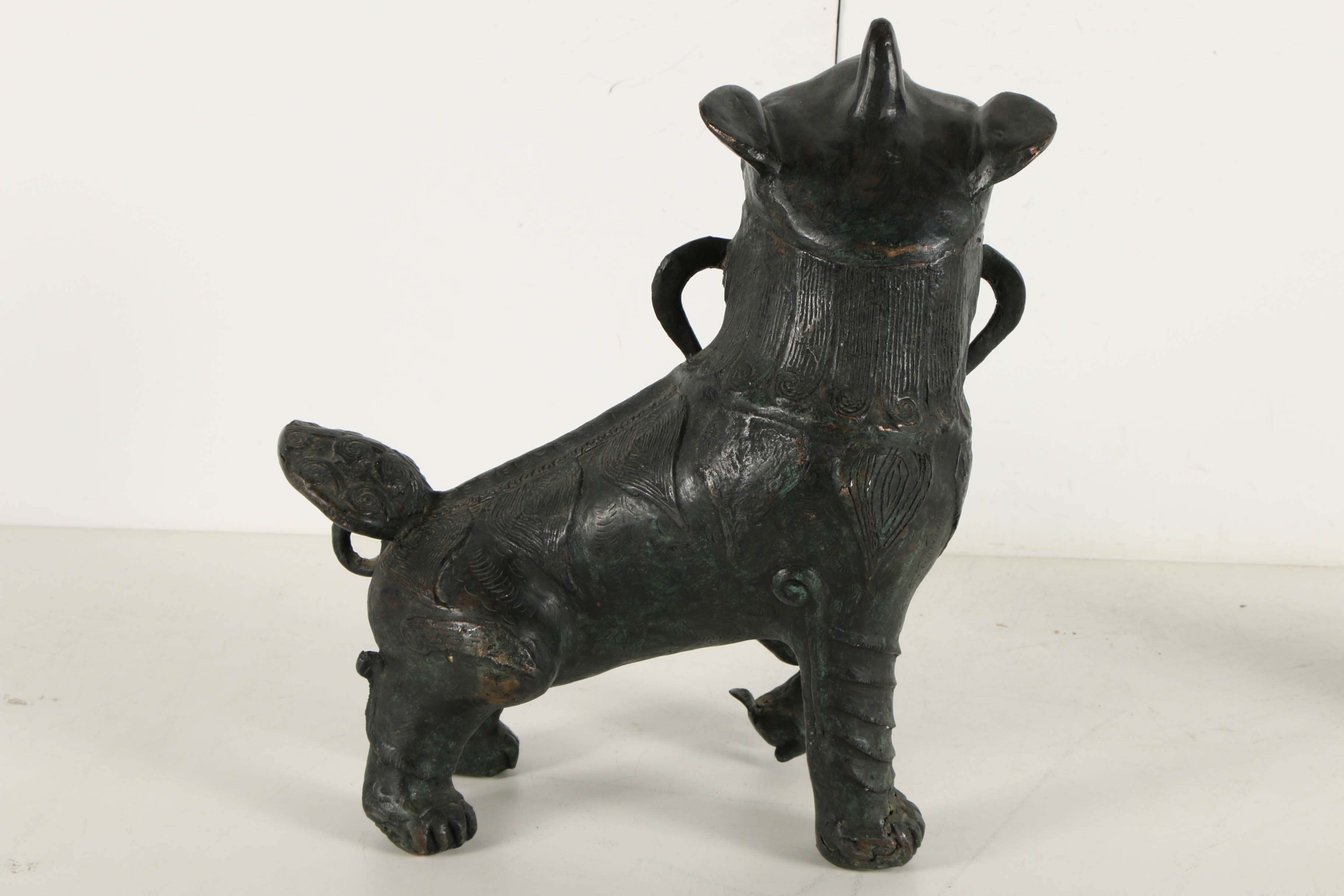 Vintage East Asian Leaded Copper Imperial Guardian Lion Sculptures