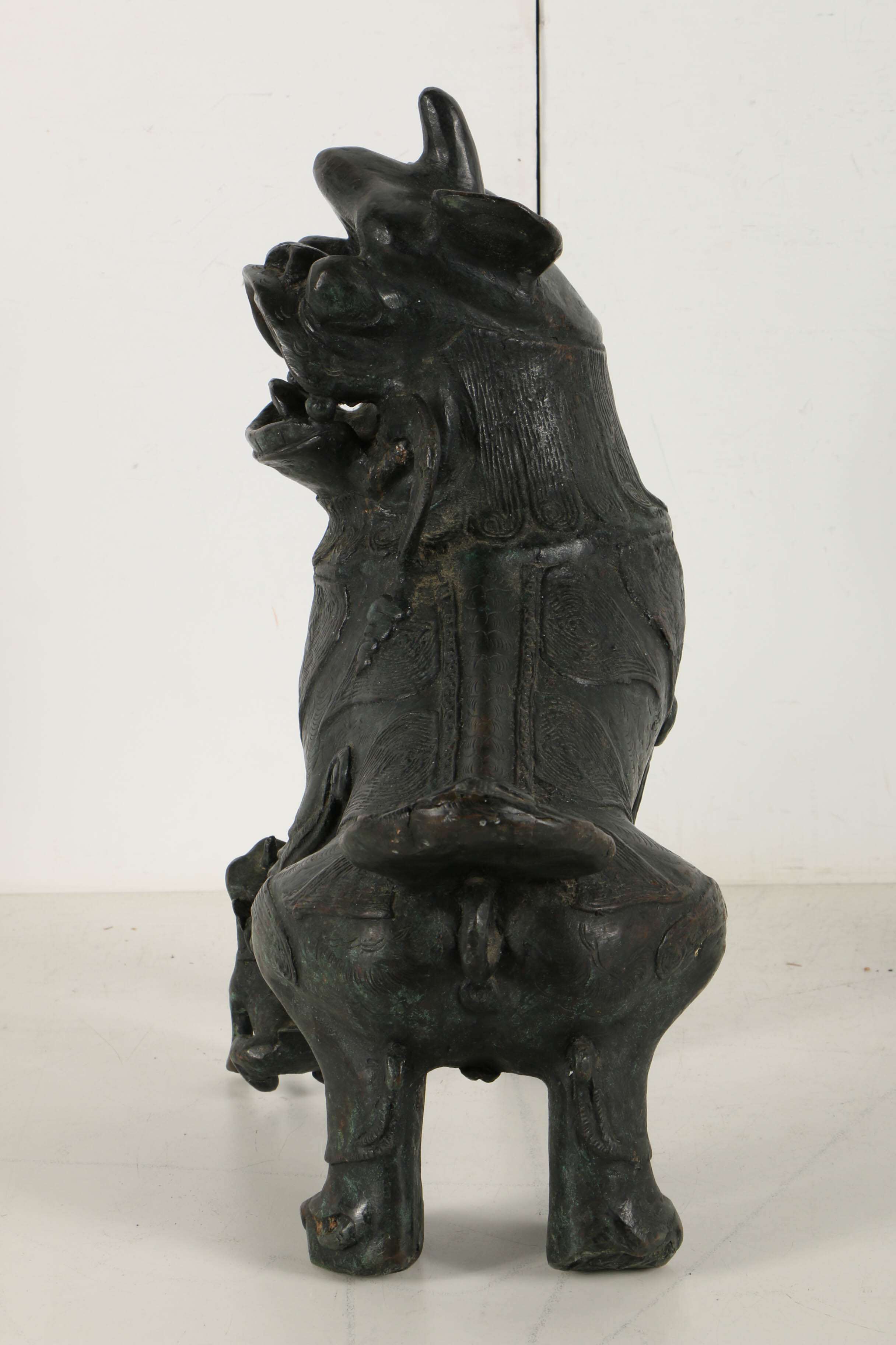 Vintage East Asian Leaded Copper Imperial Guardian Lion Sculptures
