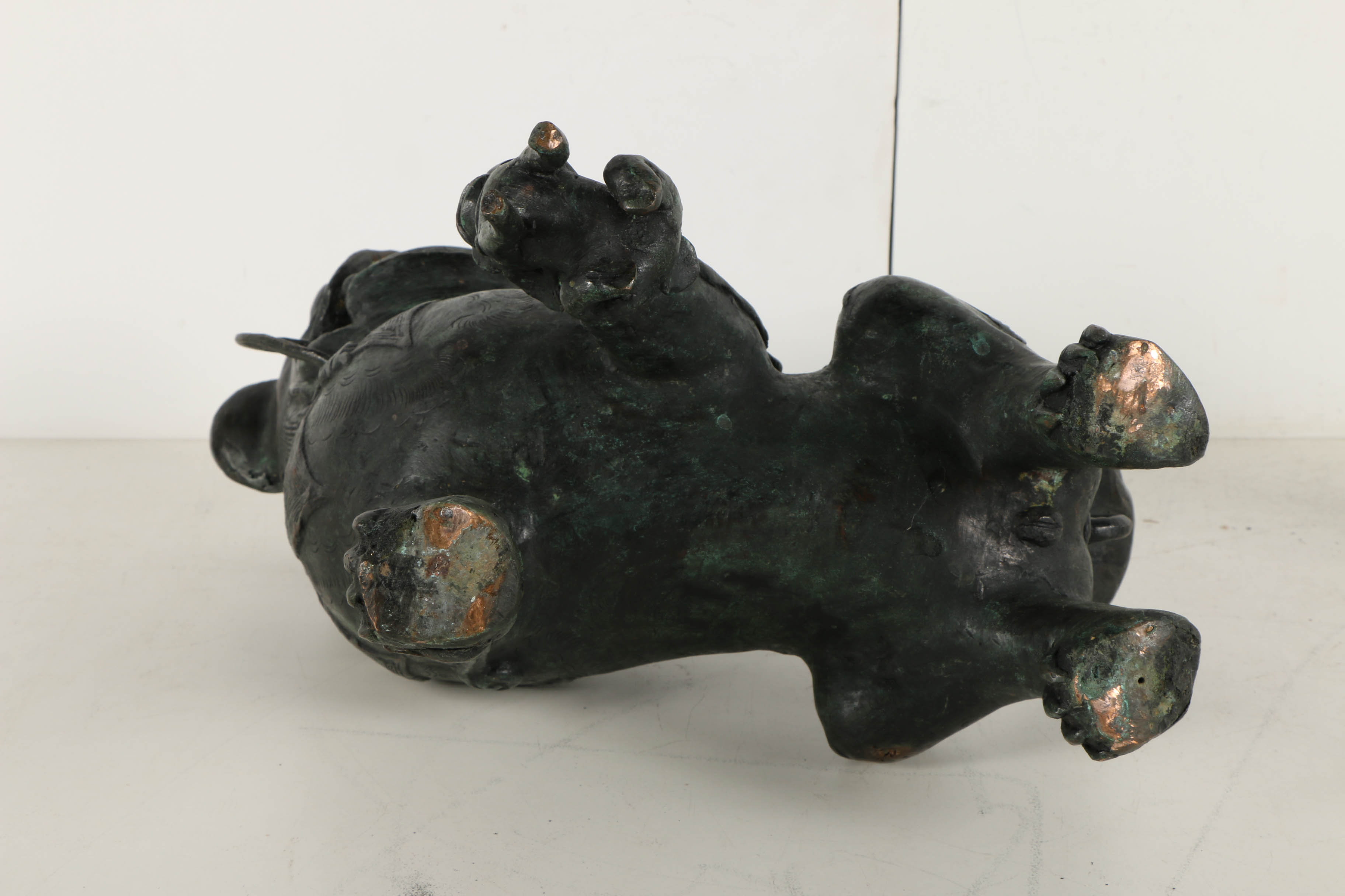 Vintage East Asian Leaded Copper Imperial Guardian Lion Sculptures