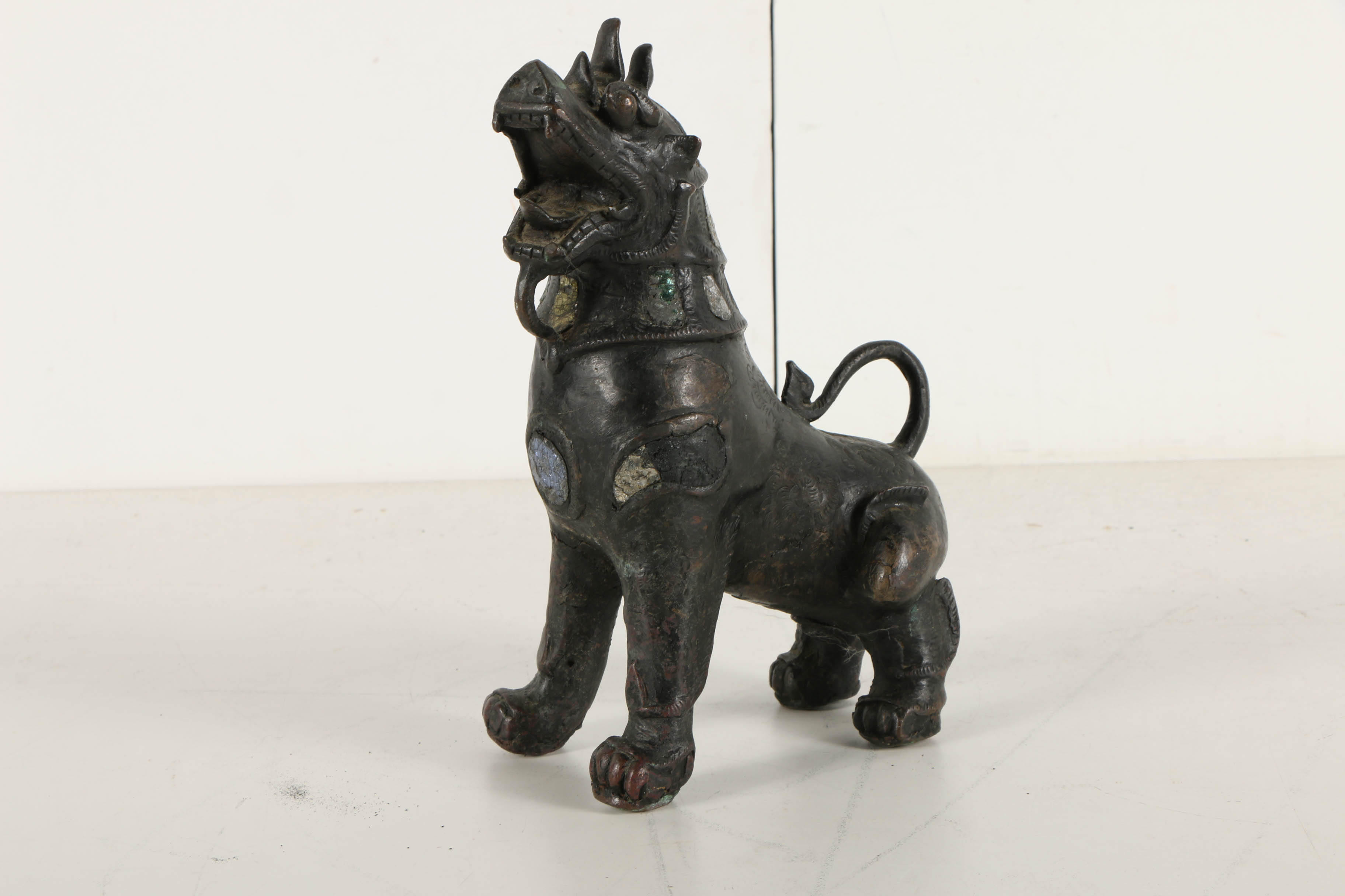 Vintage East Asian Leaded Copper Imperial Guardian Lion Sculptures