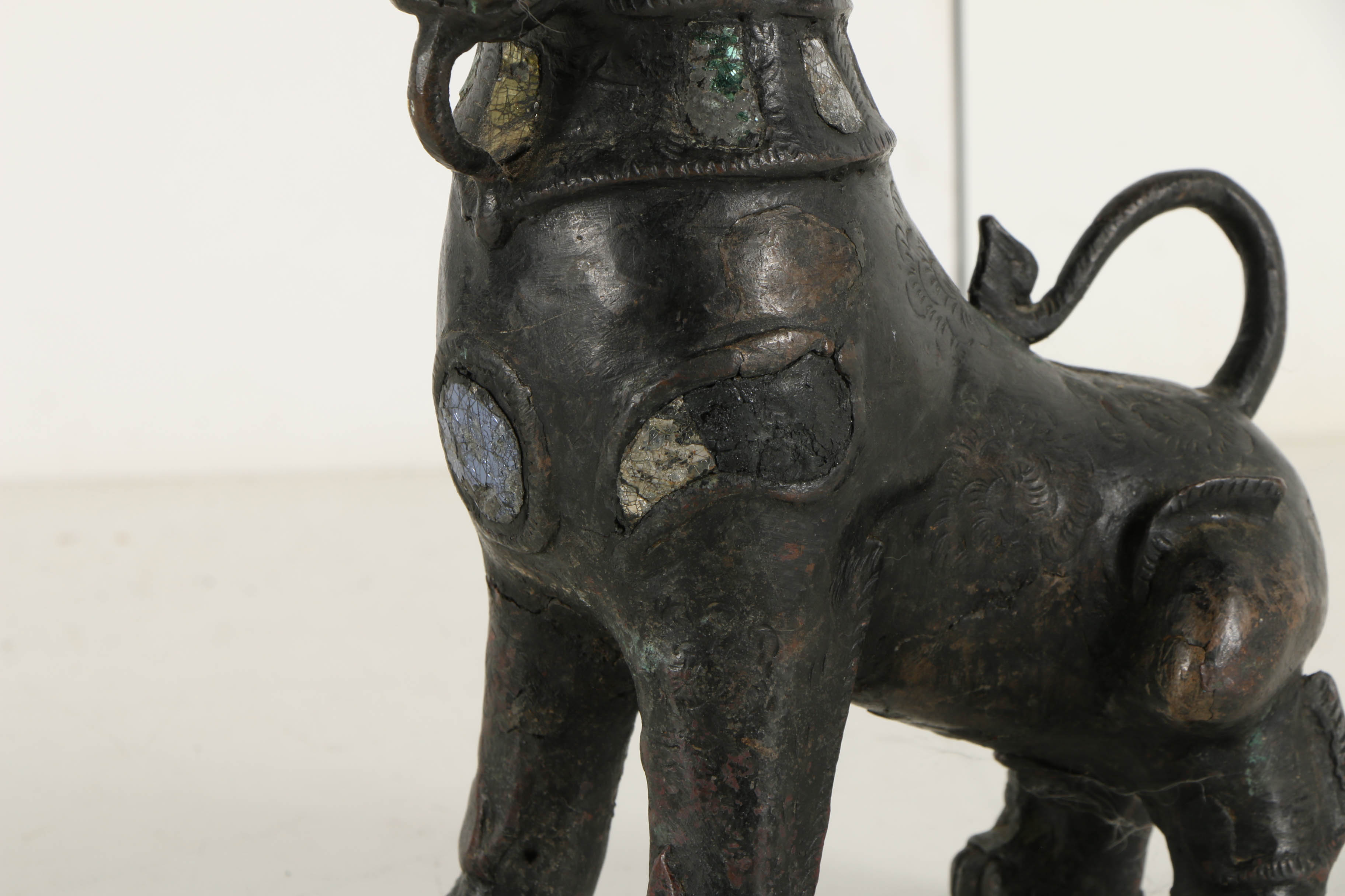 Vintage East Asian Leaded Copper Imperial Guardian Lion Sculptures