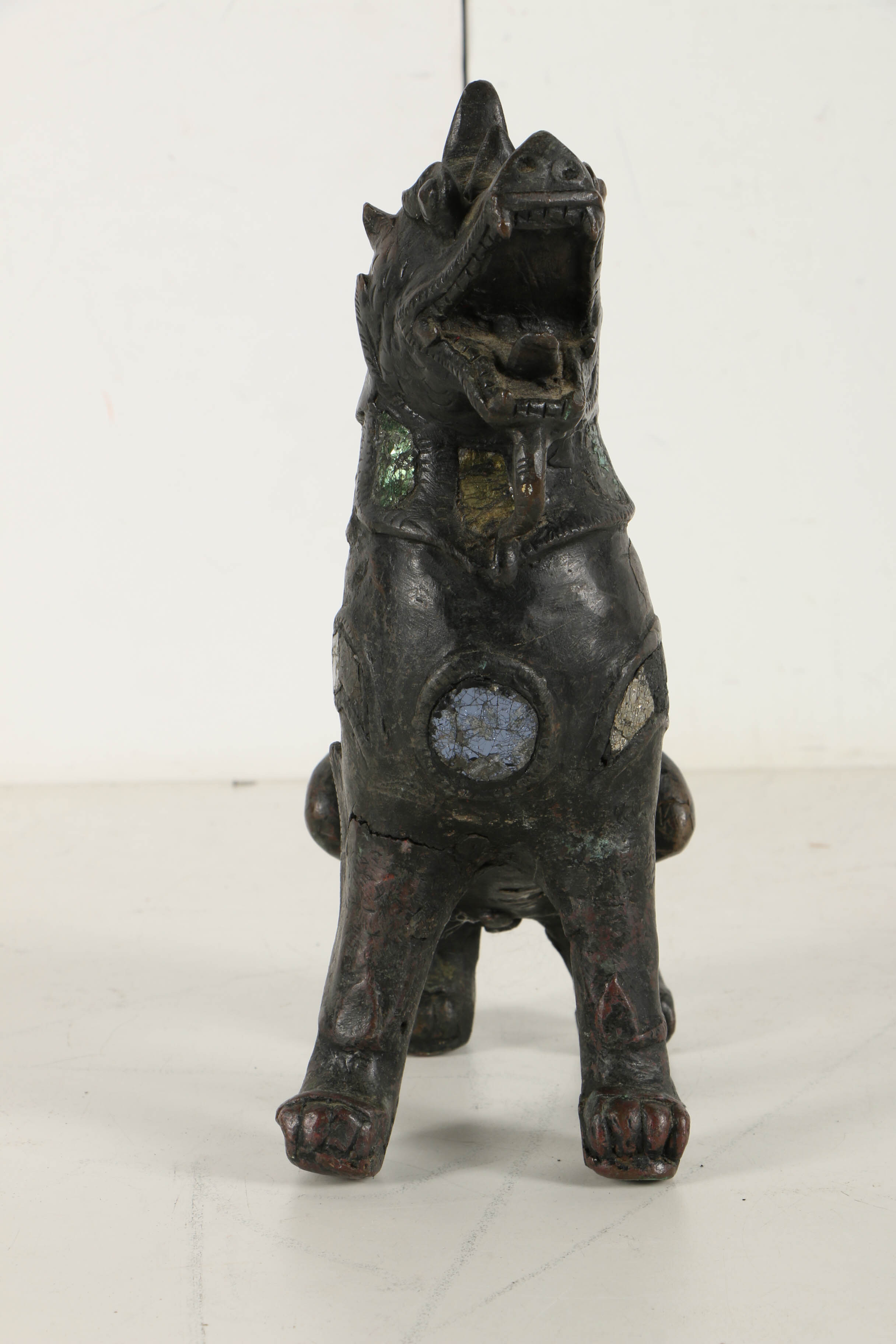 Vintage East Asian Leaded Copper Imperial Guardian Lion Sculptures