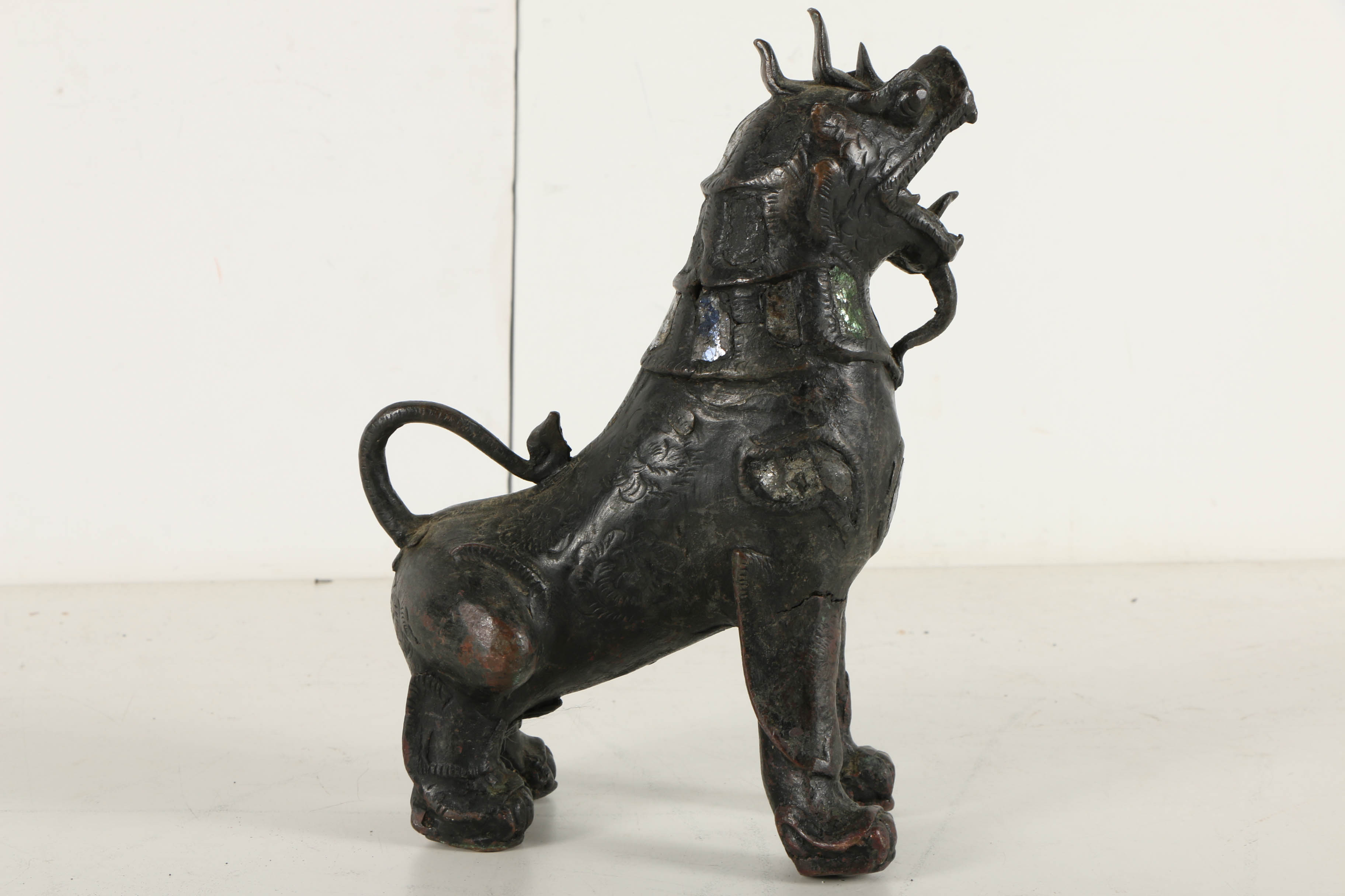 Vintage East Asian Leaded Copper Imperial Guardian Lion Sculptures