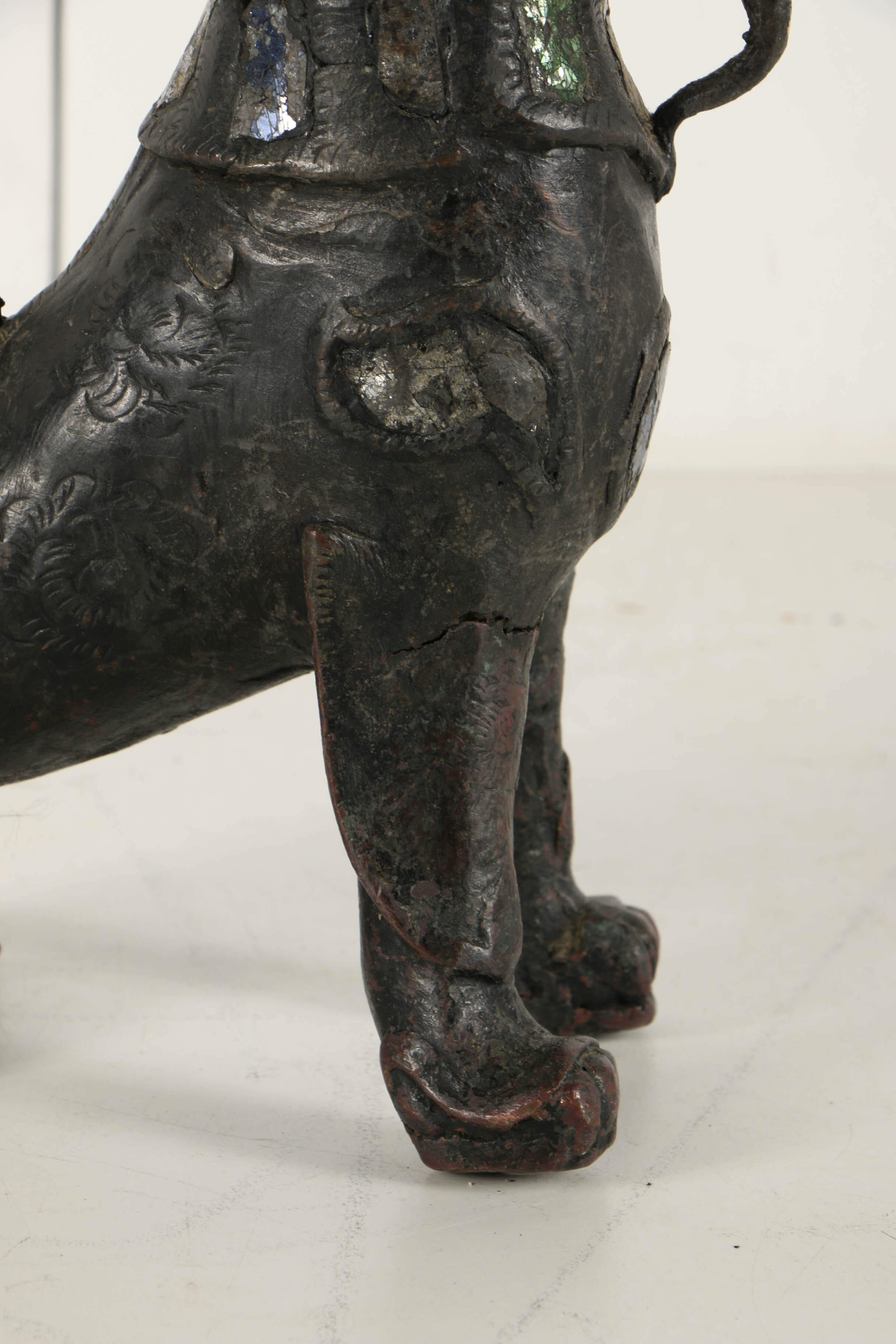 Vintage East Asian Leaded Copper Imperial Guardian Lion Sculptures