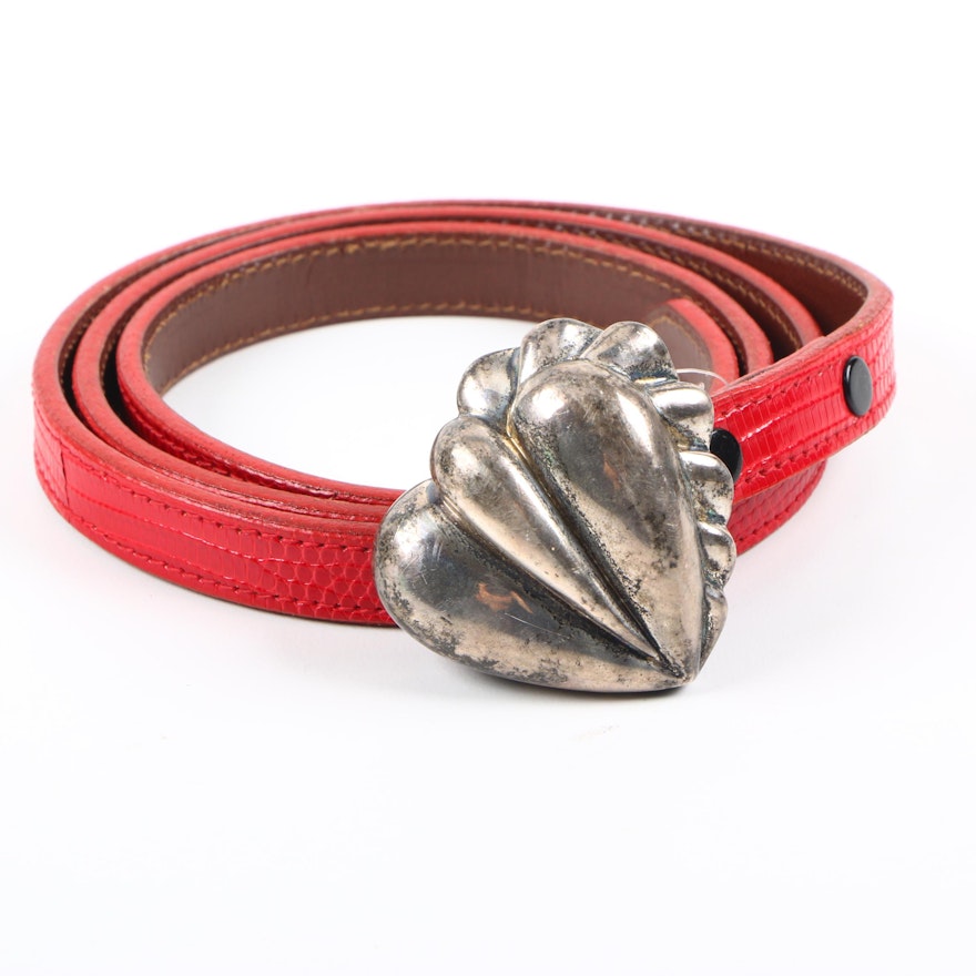 Barry Kieselstein-Cord Red Reptile Belt with Sterling Silver Buckle