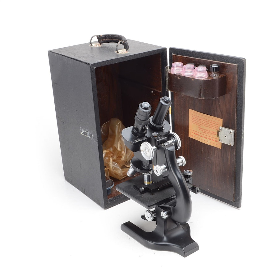 Vintage AO Spencer Binocular Microscope with Case