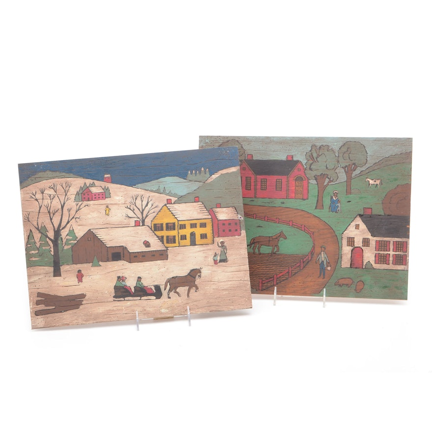 Hand Painted Folk Art Wood Panels