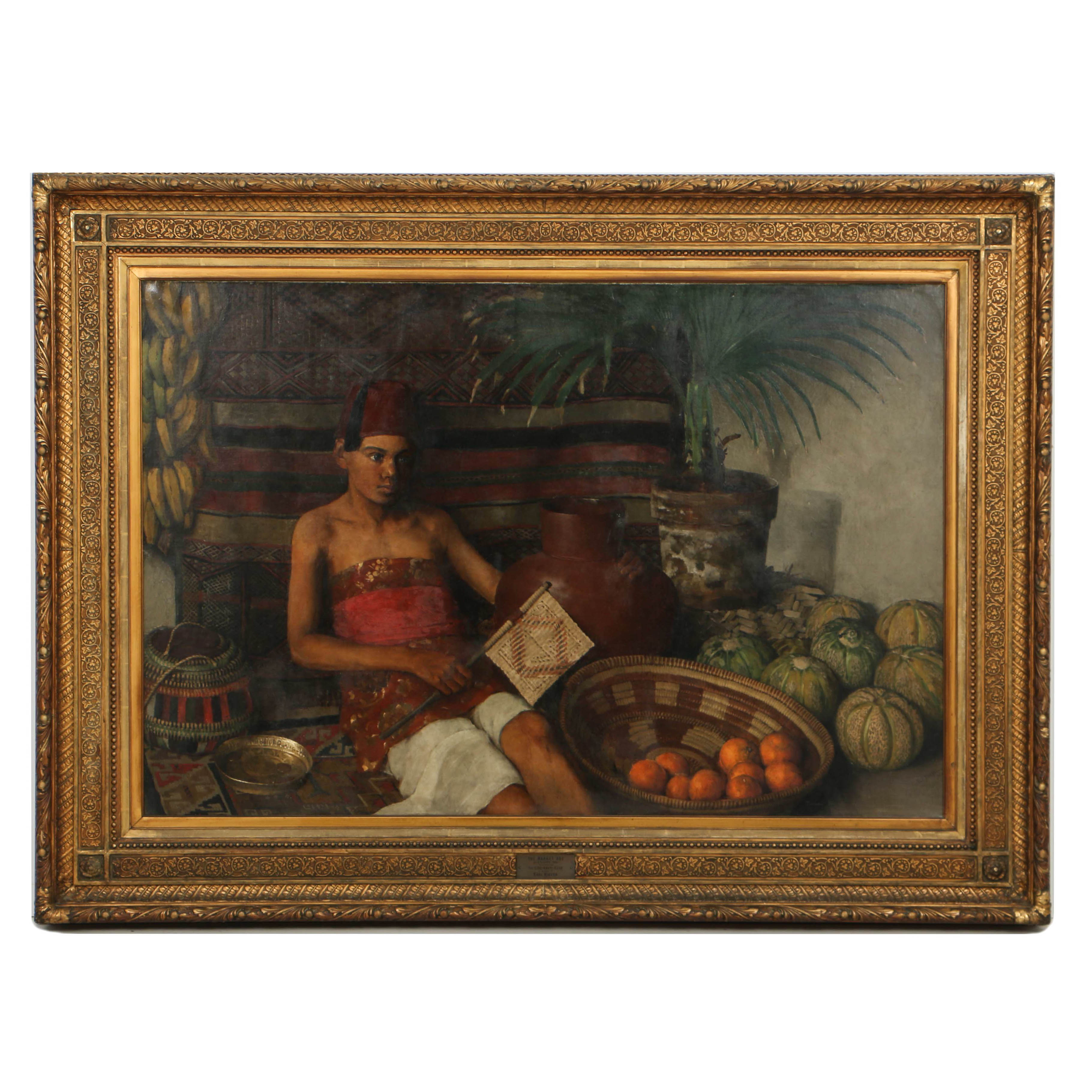 Monumental Edward K. Foote Oil on Canvas "Market Boy", with Cincinnati History