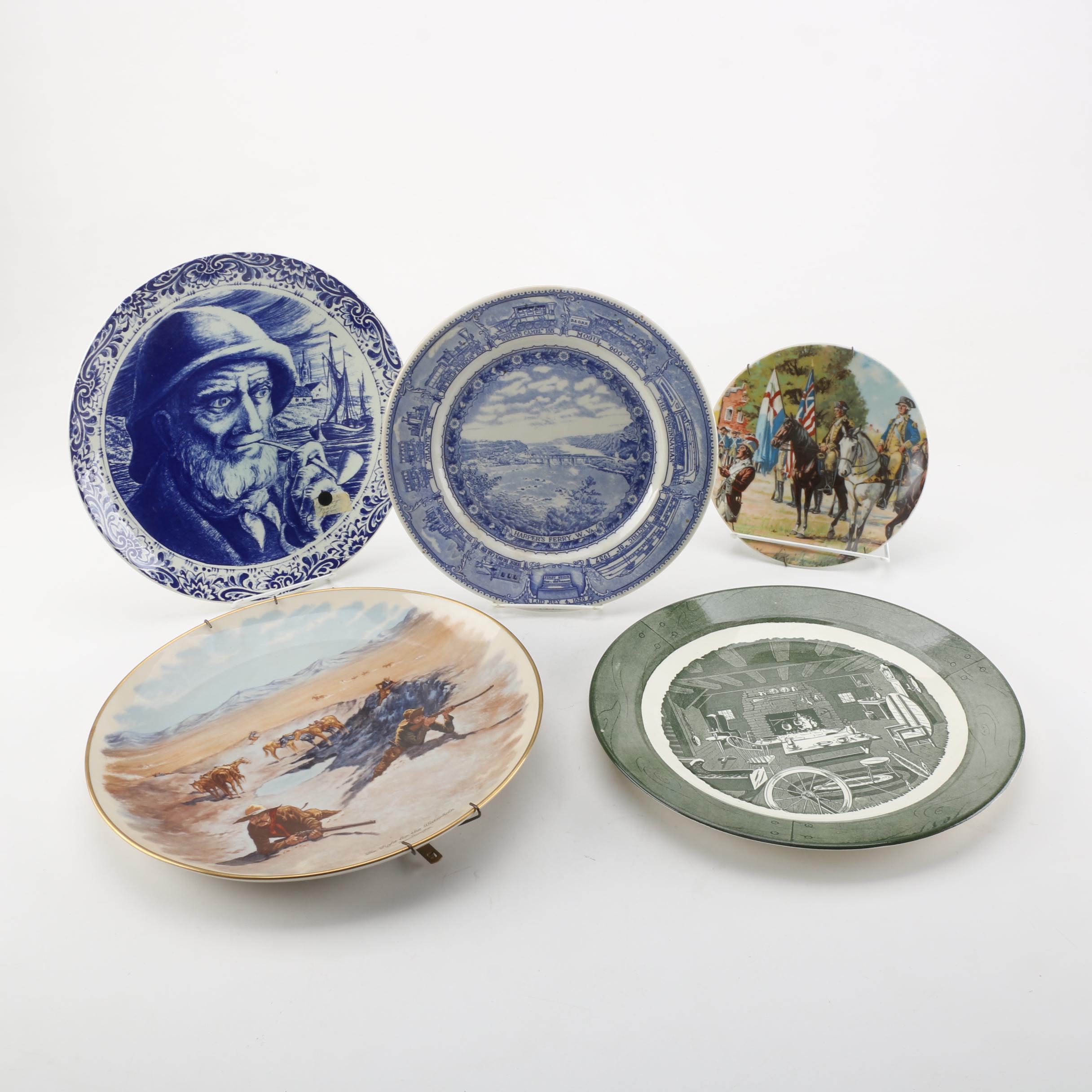 American Colonial Theme Plates with Gorham and Delft