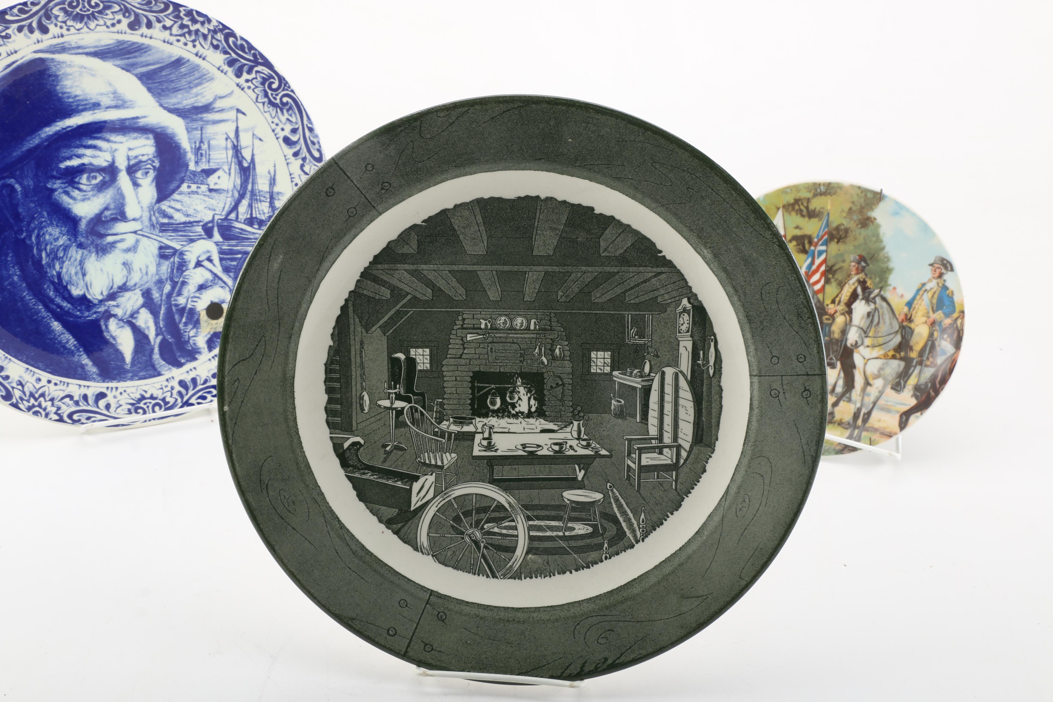 American Colonial Theme Plates with Gorham and Delft