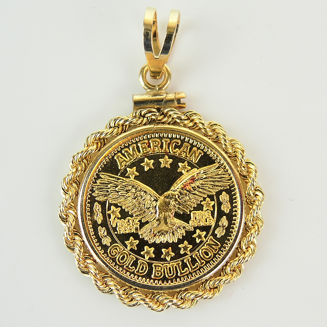 14K Bezel Pendant with Fine Gold American Bullion Round