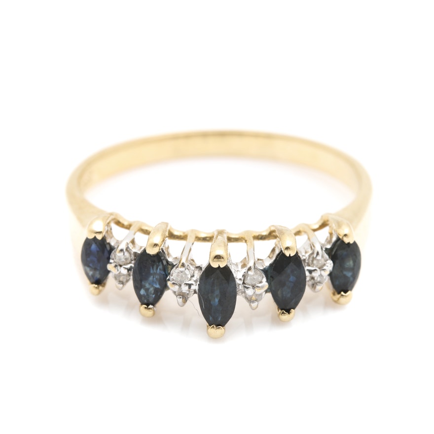 14K Yellow Gold Sapphire and Diamond Ring