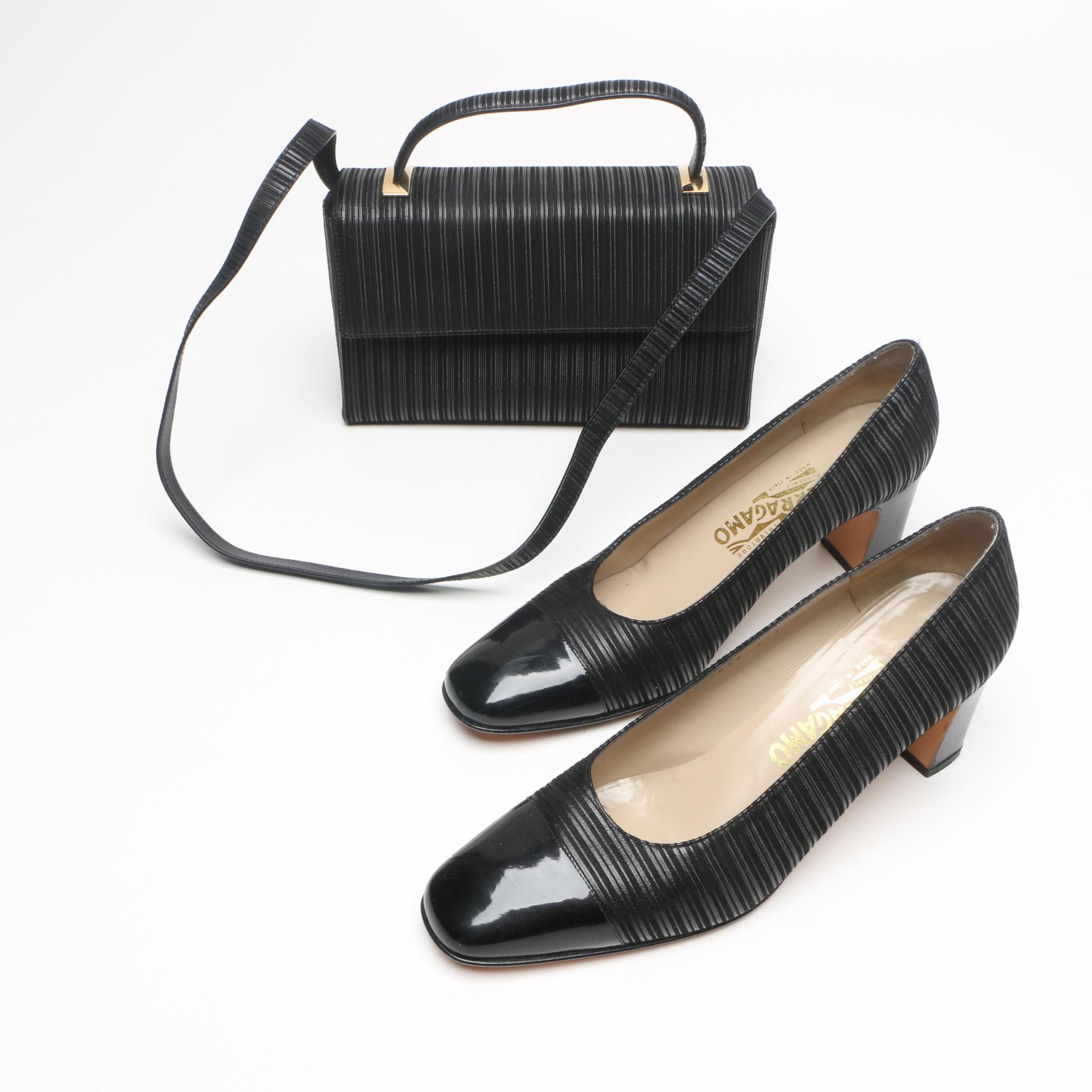 Vintage Salvatore Ferragamo Matching Handbag and High Heel Pumps